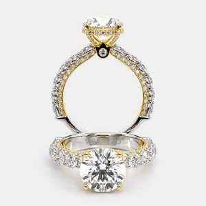 Round Pavé Yellow and White Gold Engagement Ring - CTR-0489