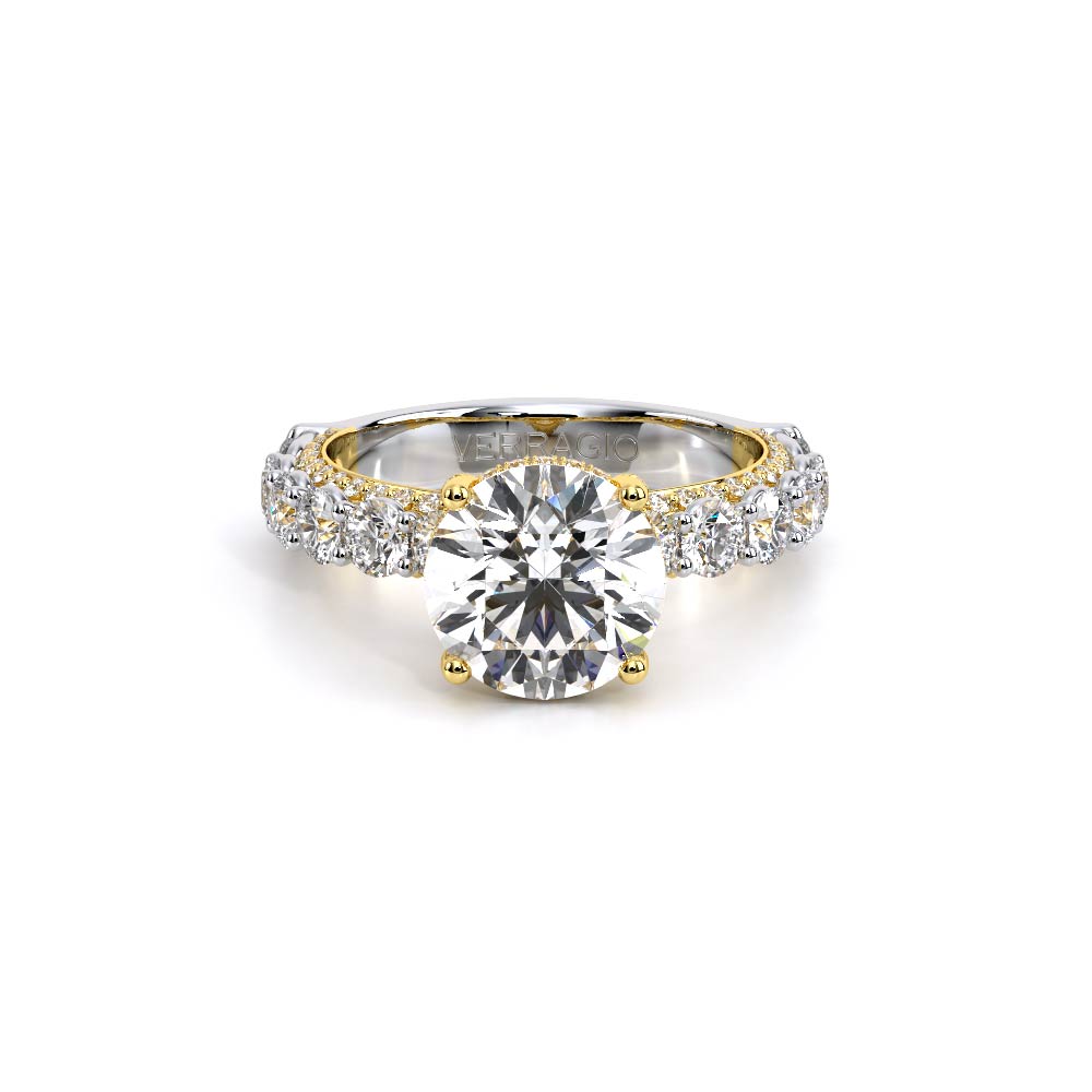 Round Pavé 18K Yellow and White Gold Engagement Ring - CTR-0489