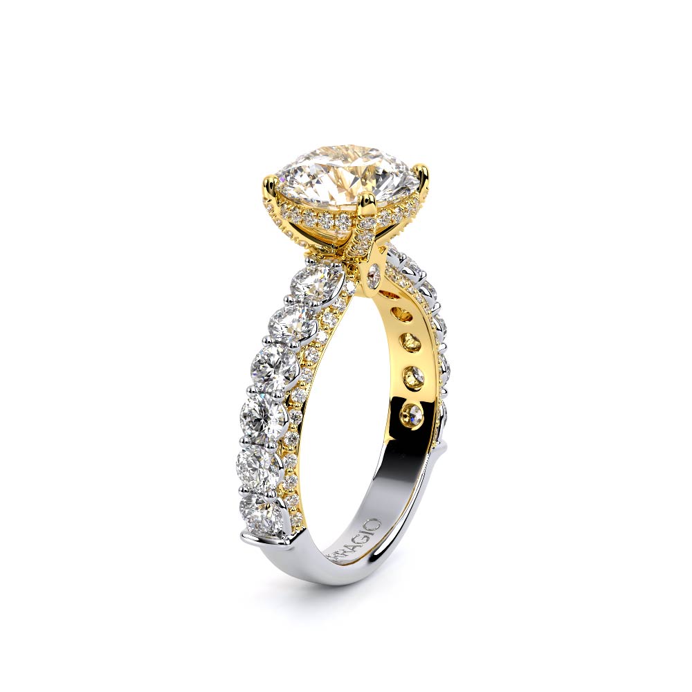 Round Pavé 18K Yellow and White Gold Engagement Ring - CTR-0489