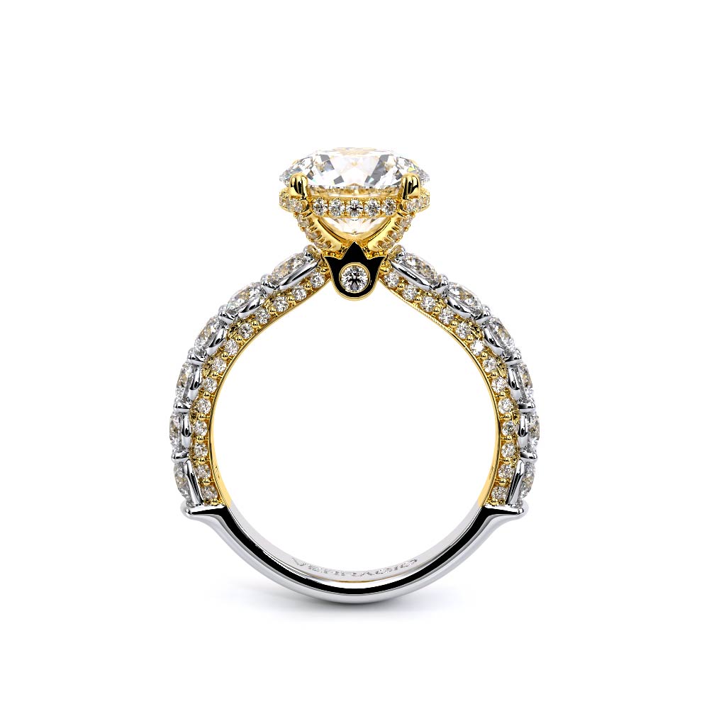Round Pavé 18K Yellow and White Gold Engagement Ring - CTR-0489