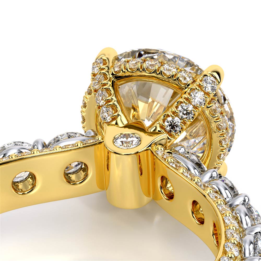 Round Pavé 18K Yellow and White Gold Engagement Ring - CTR-0489