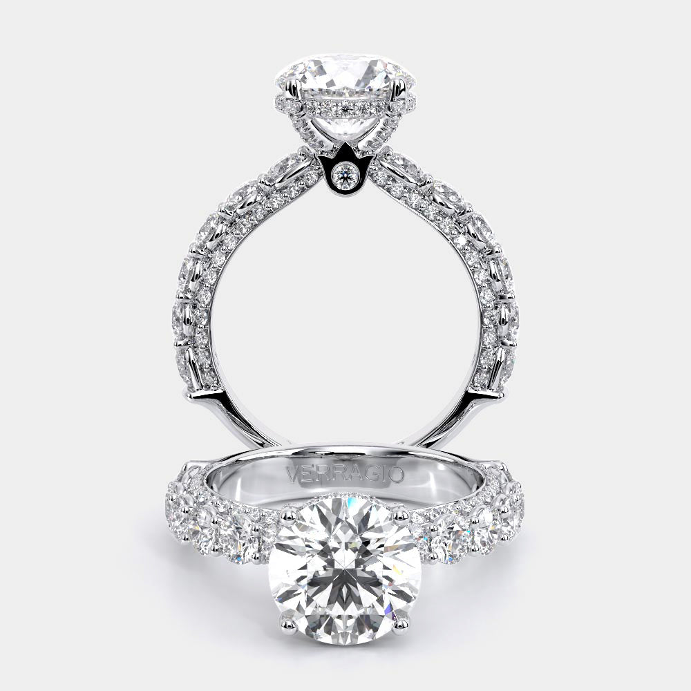 Round Pavé 14K White Gold Engagement Ring - CTR-0489