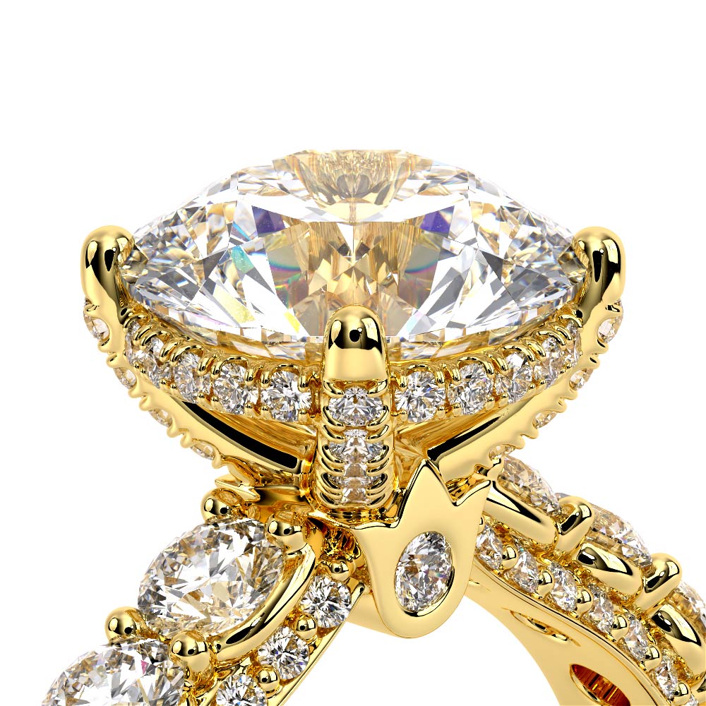 Round Pavé 14K Yellow Gold Engagement Ring - CTR-0489