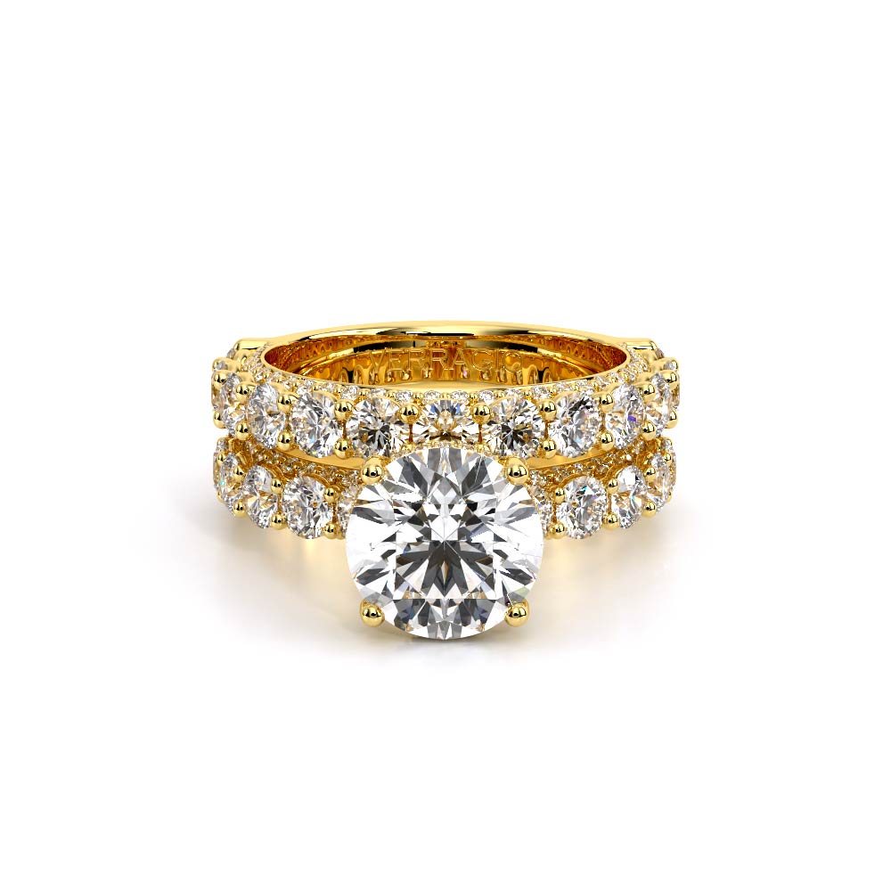 Round Pavé 18K Yellow Gold Engagement Ring - CTR-0489