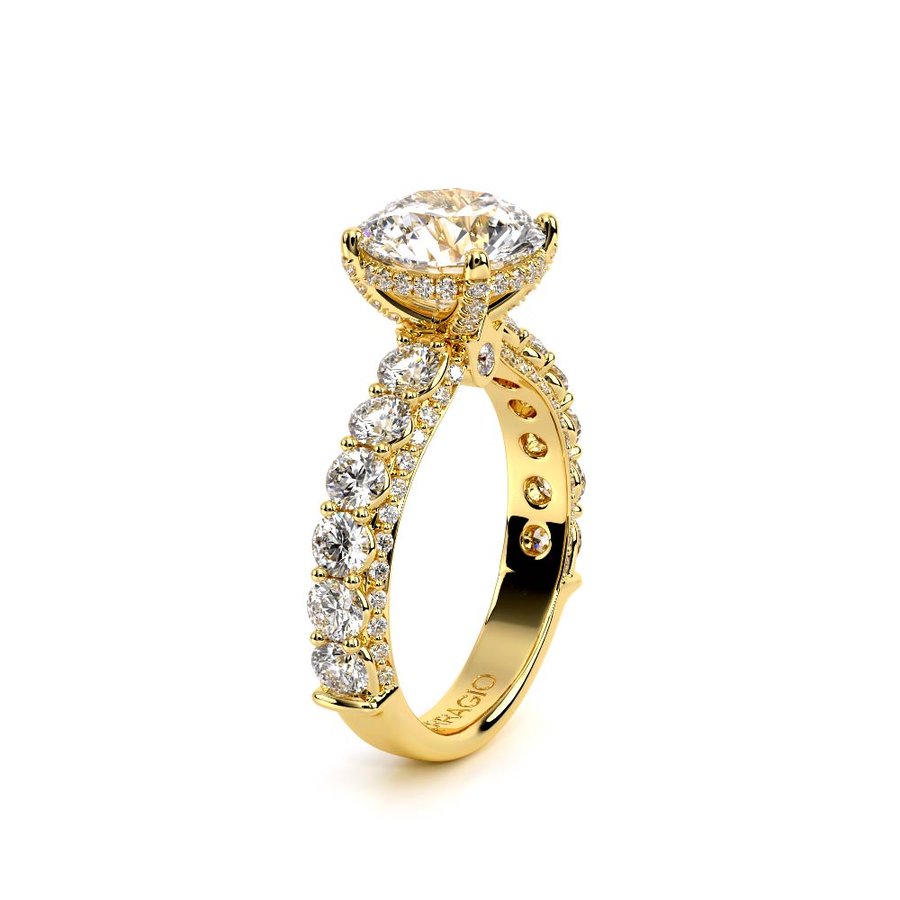 Round Pavé 18K Yellow Gold Engagement Ring - CTR-0489