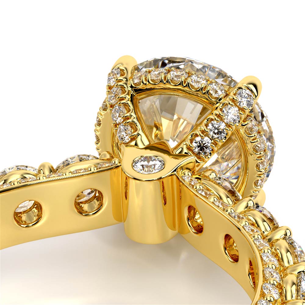 Round Pavé 18K Yellow Gold Engagement Ring - CTR-0489
