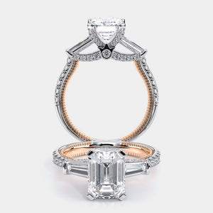 Emerald Three-Stone 18k Rose and White Gold Engagement Ring - REN-991