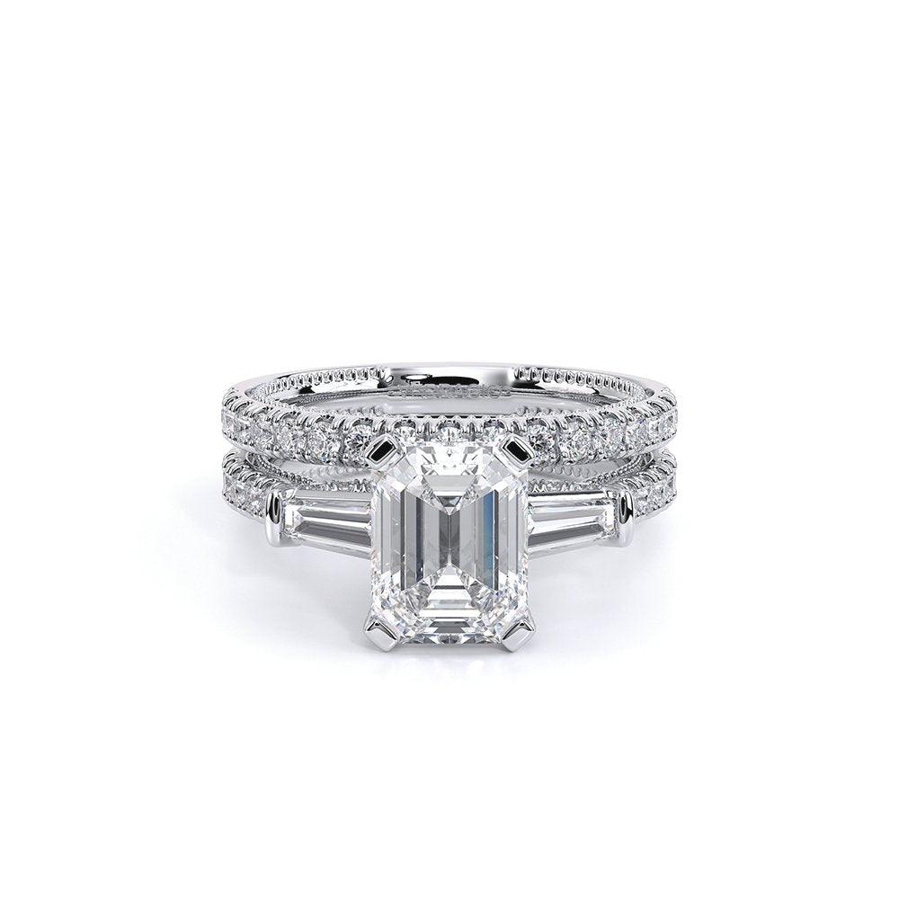 Emerald Three-Stone 18k Rose Gold Engagement Ring - REN-991