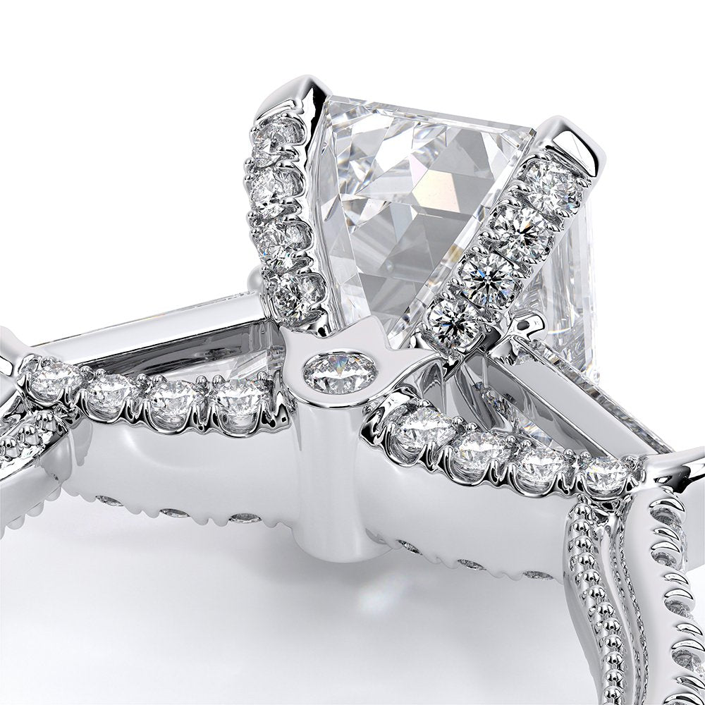 Emerald Three-Stone 18k White Gold Engagement Ring - REN-991