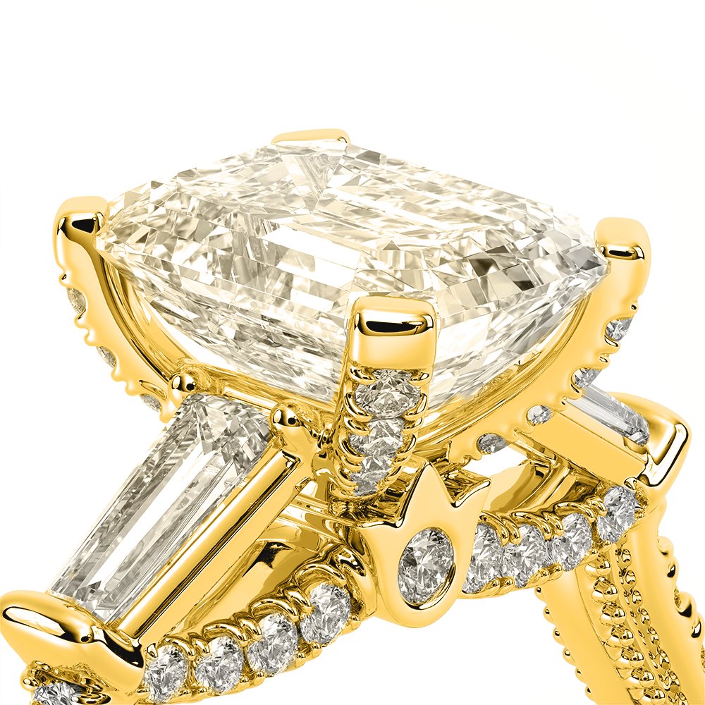 Emerald Three-Stone 18k Yellow Gold Engagement Ring - REN-991