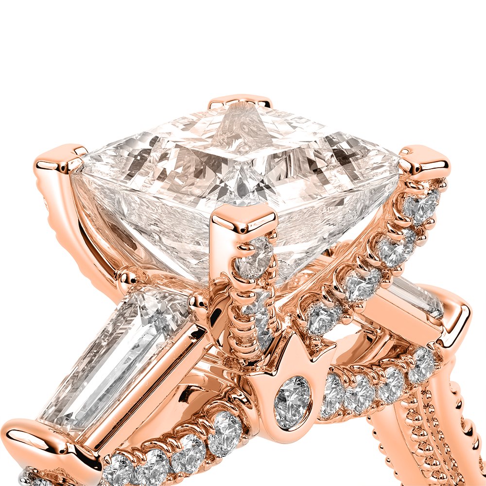 Princess Three-Stone 18k Rose Gold Engagement Ring - REN-991