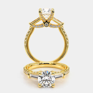 Round Three-Stone 14k Yellow Gold Engagement Ring - REN-991