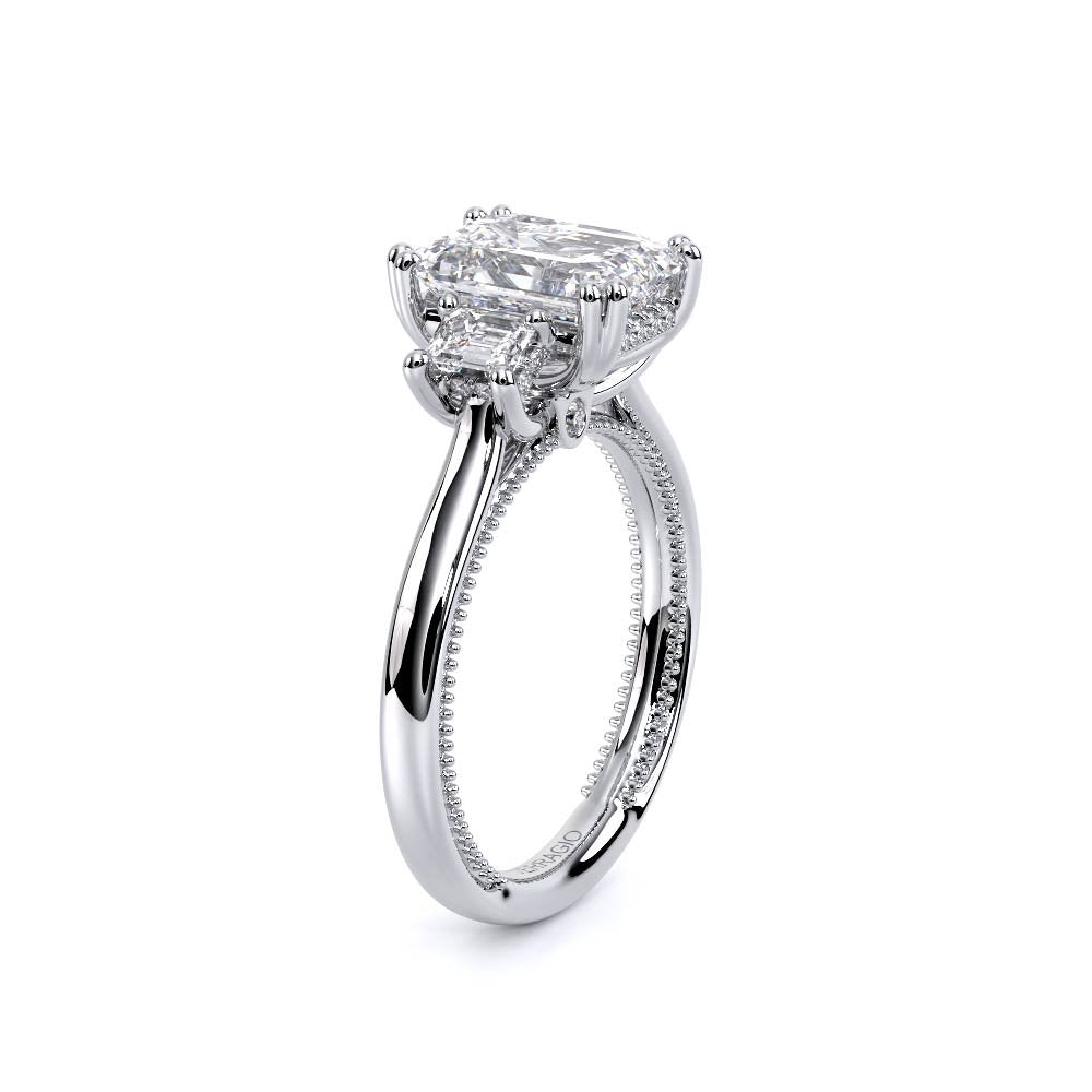 Emerald Three-Stone 18k White Gold Engagement Ring - REN-993