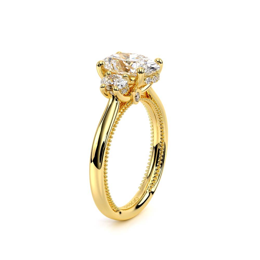 Oval Three-Stone 18k Yellow Gold Engagement Ring - REN-993