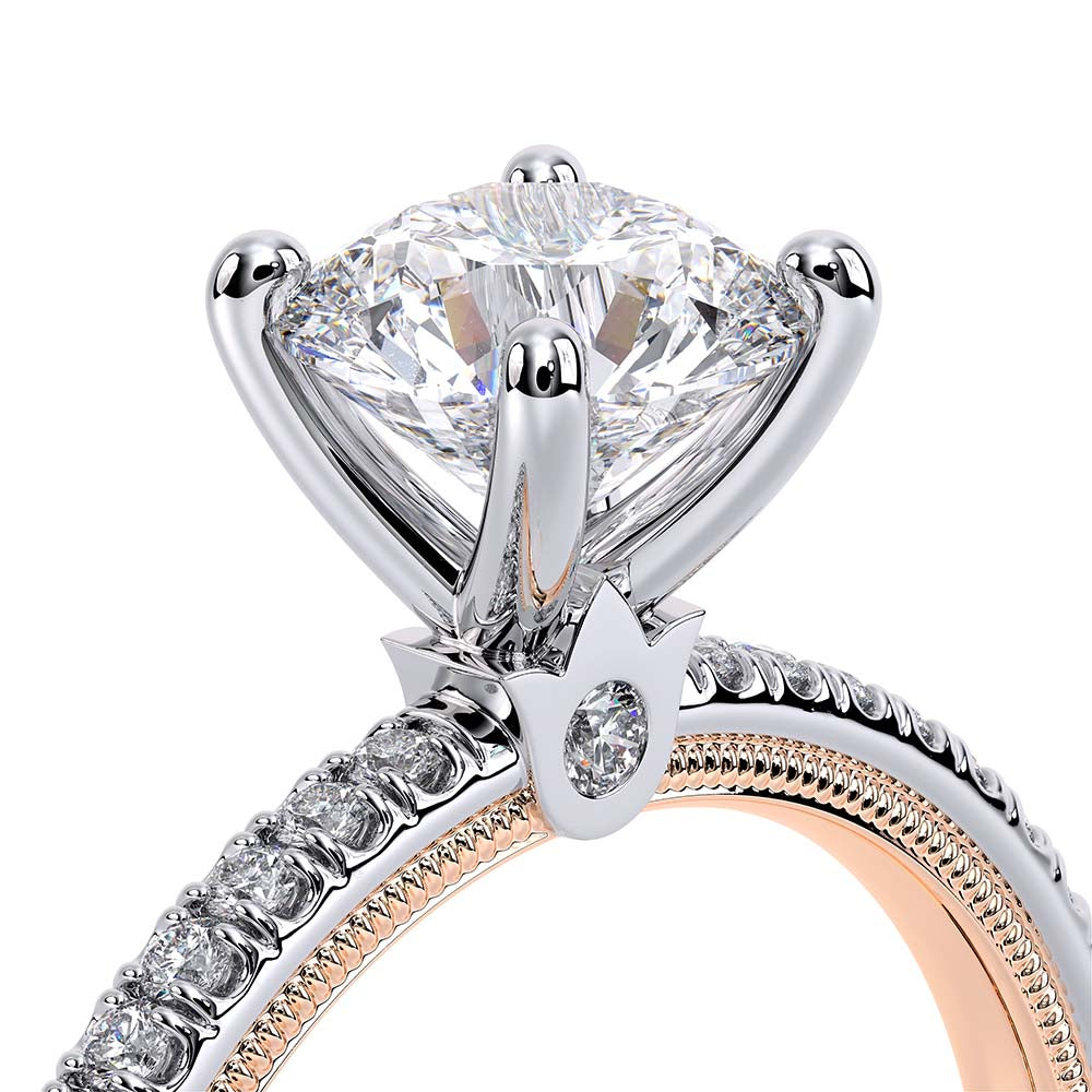 Round Solitaire 14k Rose and White Gold Engagement Ring - TR-120R4