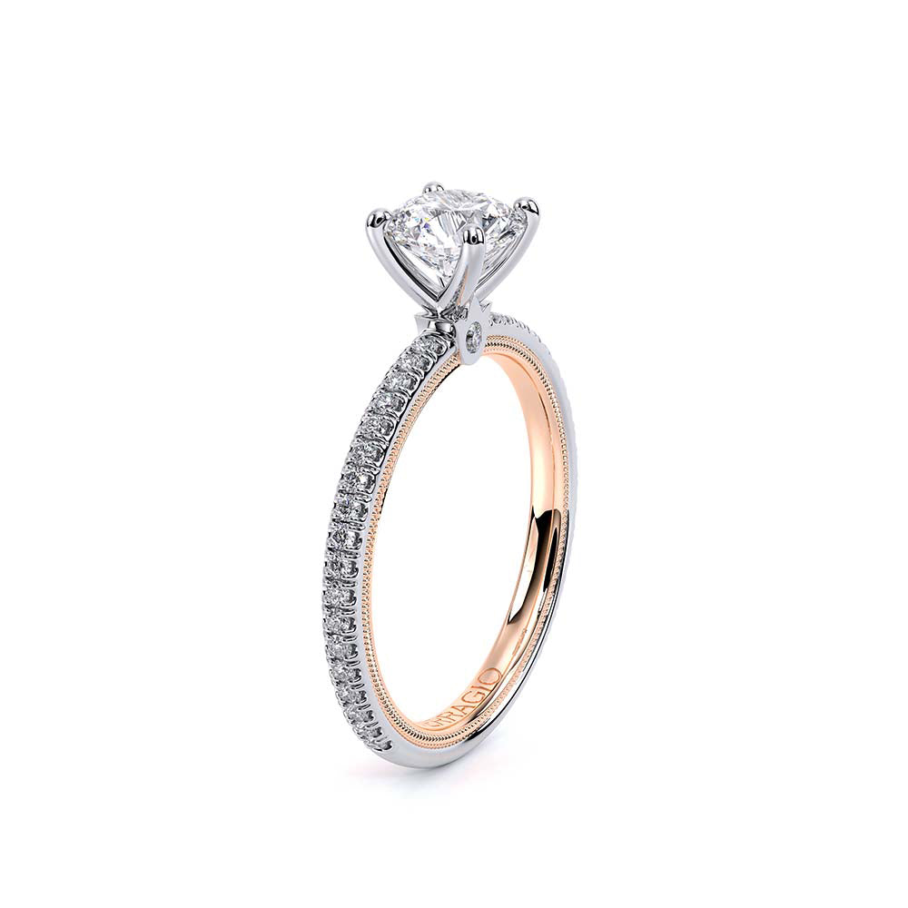 Round Solitaire 14k Rose and White Gold Engagement Ring - TR-120R4