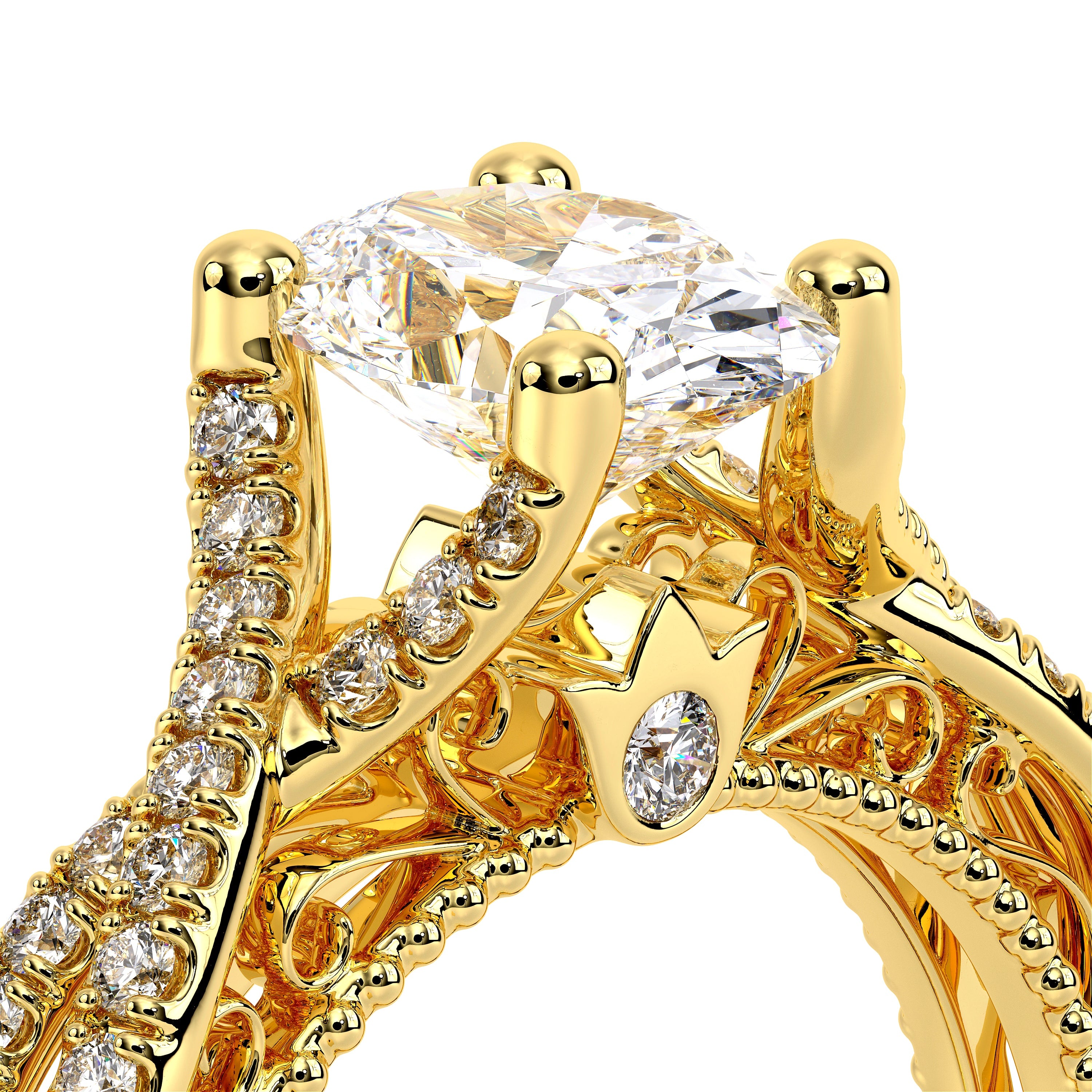 Oval Pavé 18k Yellow Gold Engagement Ring - VEN-5003