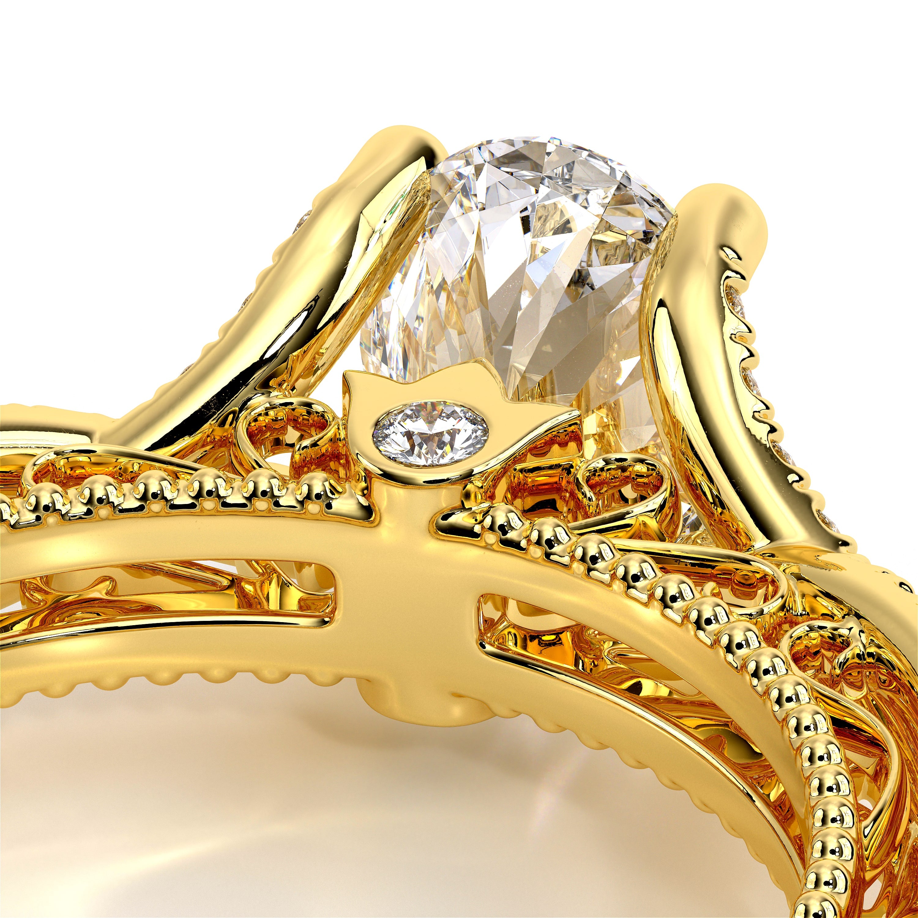 Oval Pavé 18k Yellow Gold Engagement Ring - VEN-5003
