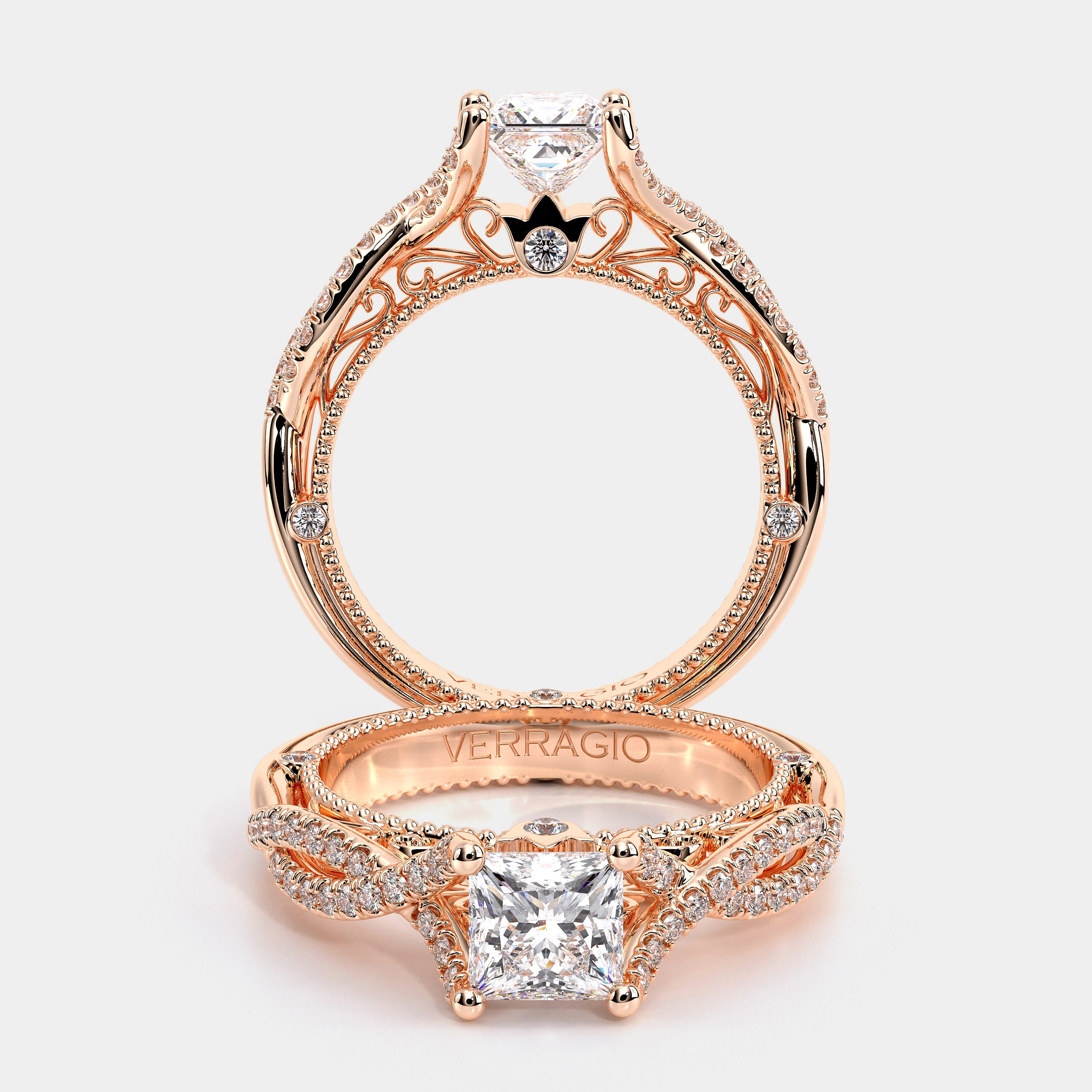 Princess Pavé 14k Rose Gold Engagement Ring - VEN-5003