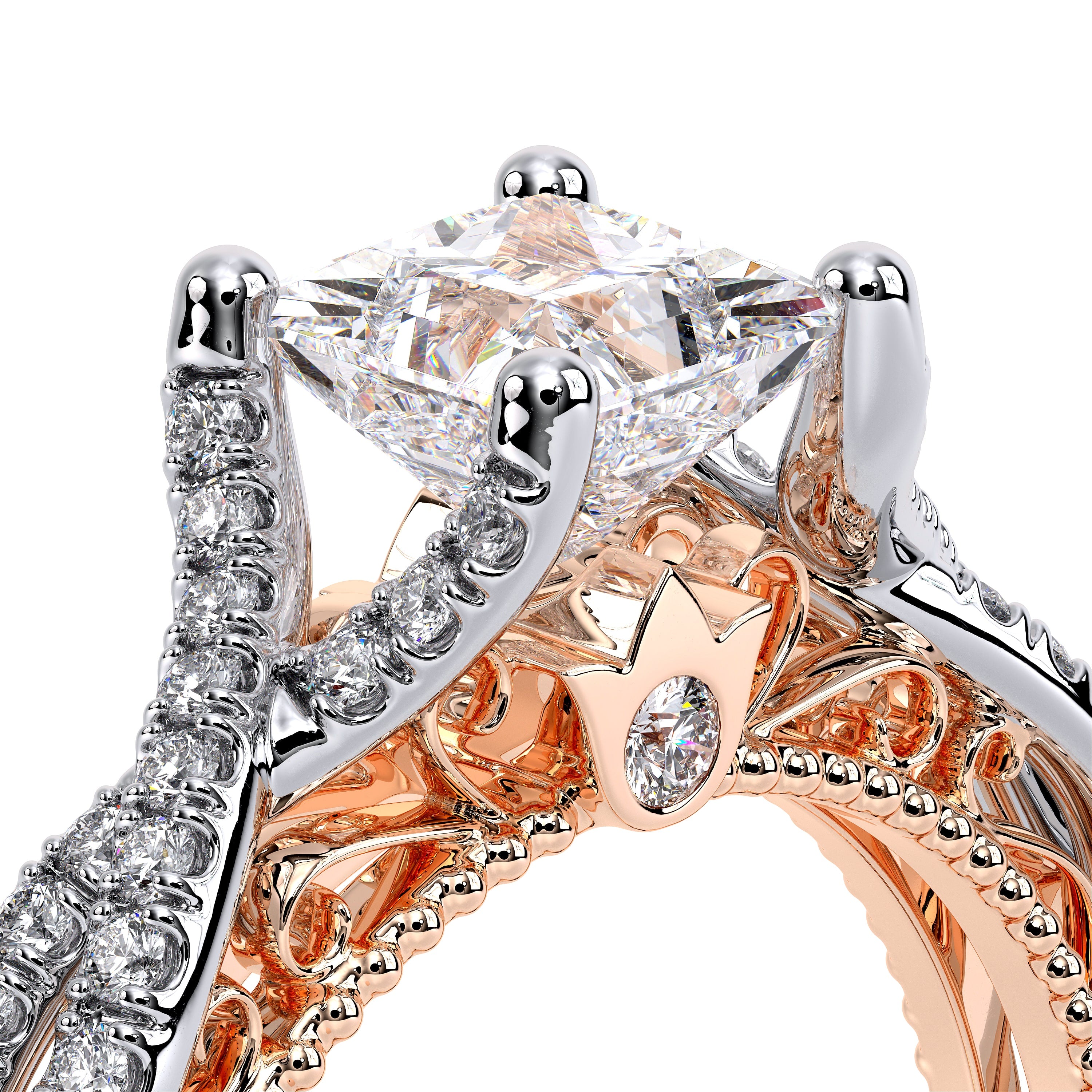 Princess Pavé 14k Rose and White Gold Engagement Ring - VEN-5003
