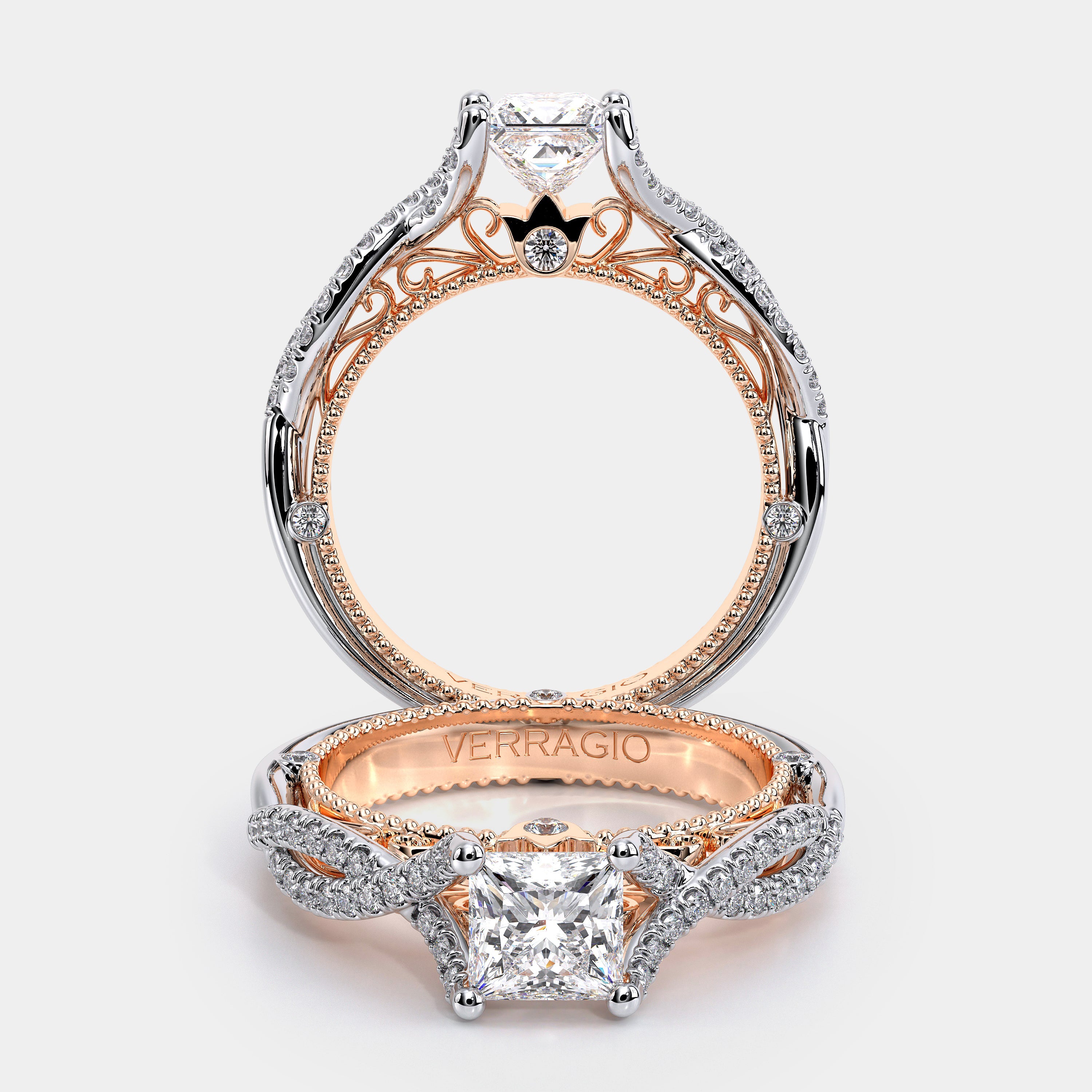 Princess Pavé 18k Rose and White Gold Engagement Ring - VEN-5003