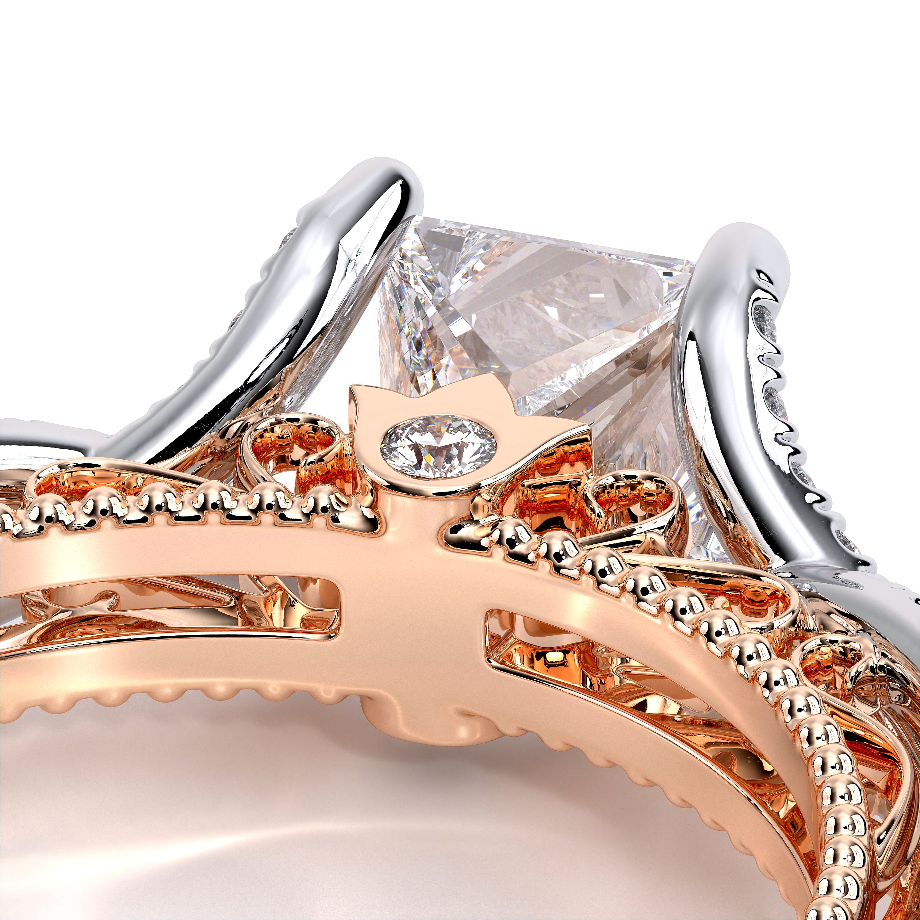 Princess Pavé 18k Rose and White Gold Engagement Ring - VEN-5003
