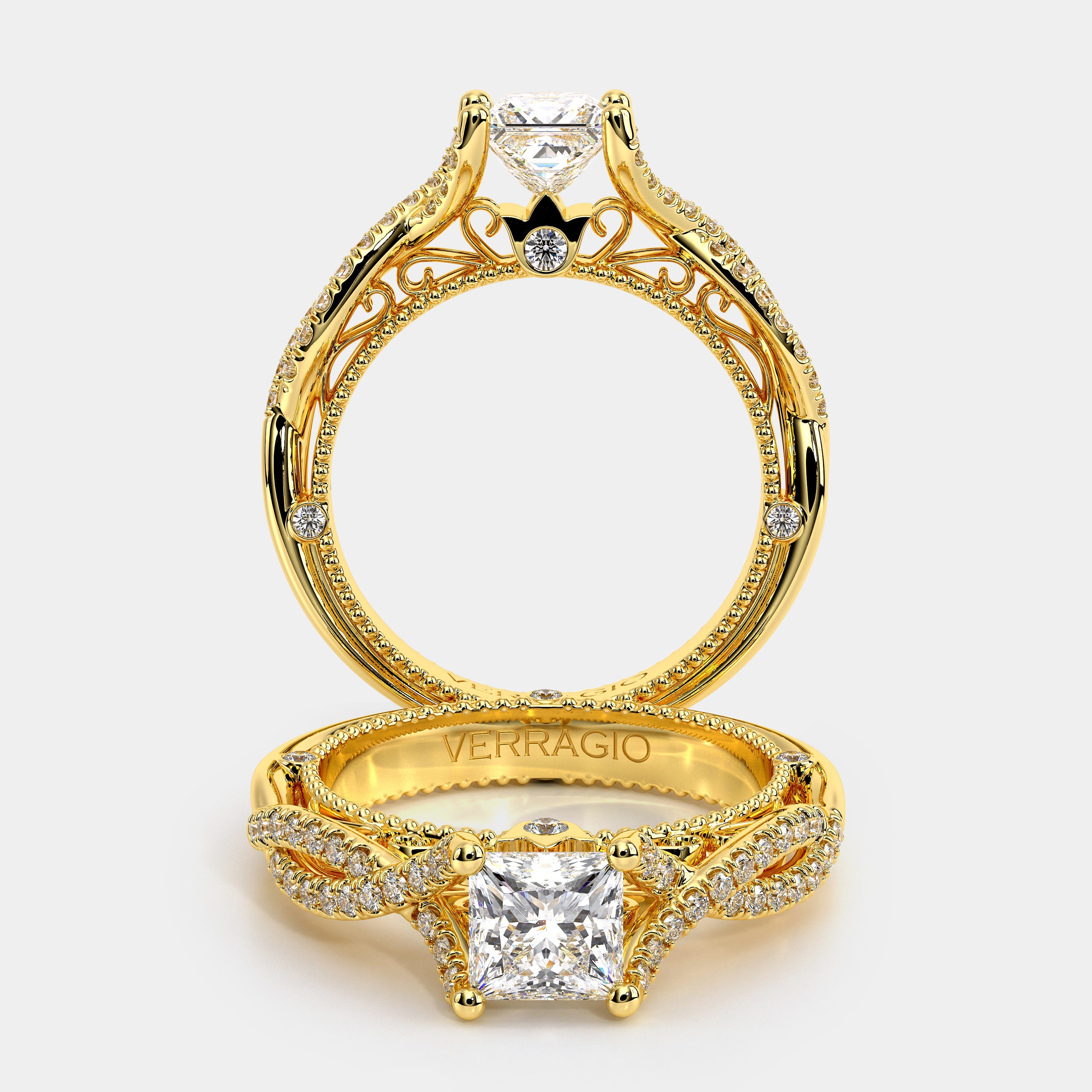Princess Pavé 14k Yellow Gold Engagement Ring - VEN-5003