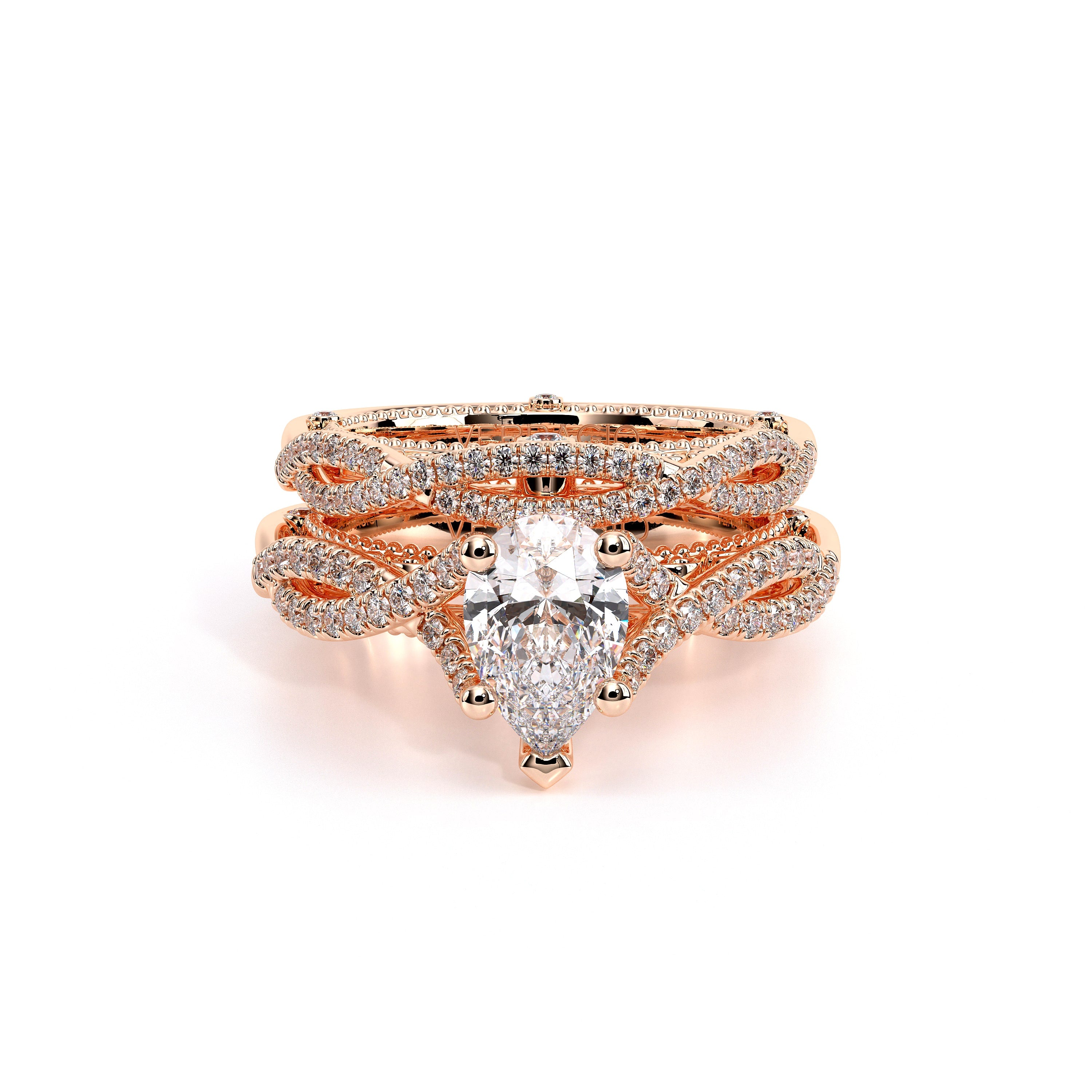 Pear Pavé 18k Rose Gold Engagement Ring - VEN-5003