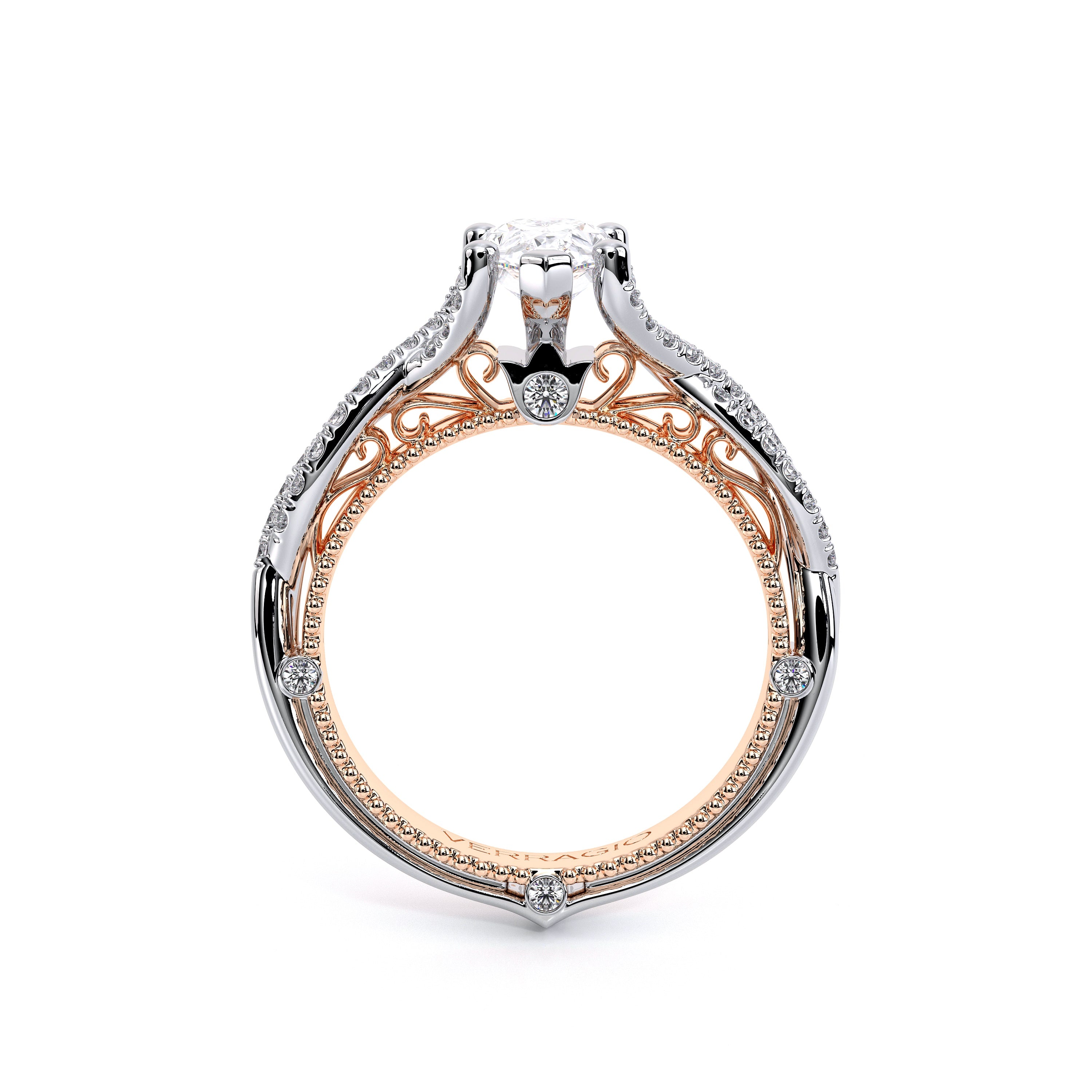 Pear Pavé 18k Rose and White Gold Engagement Ring - VEN-5003