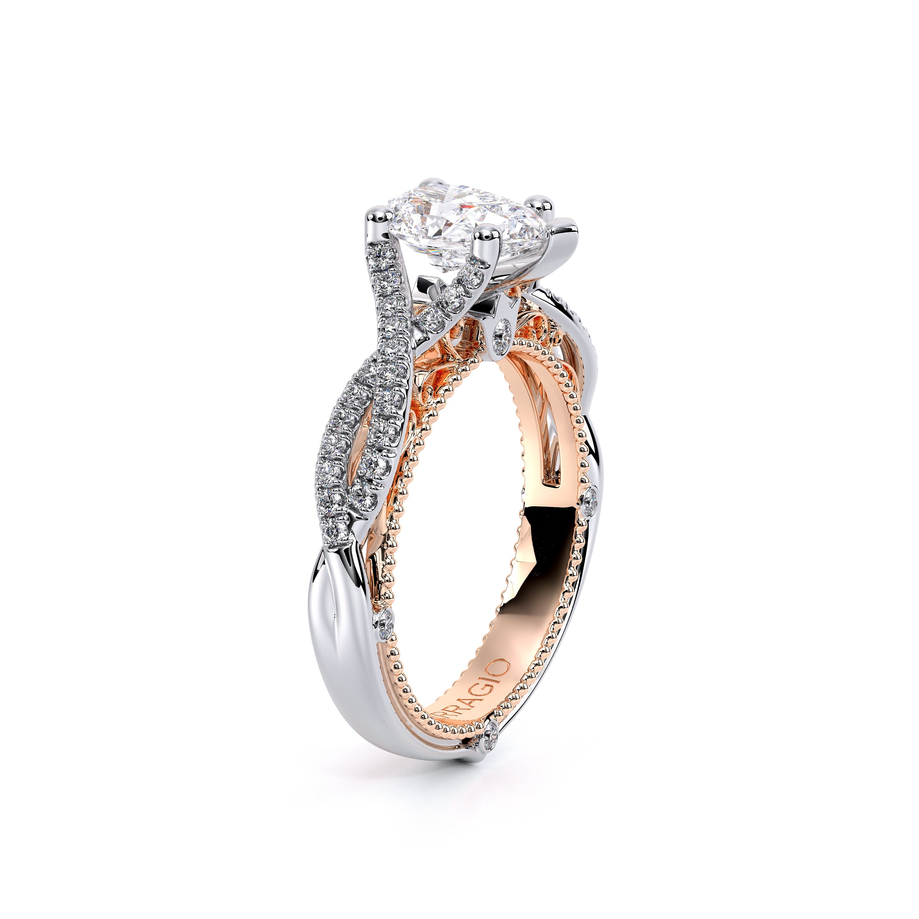 Pear Pavé 18k Rose and White Gold Engagement Ring - VEN-5003