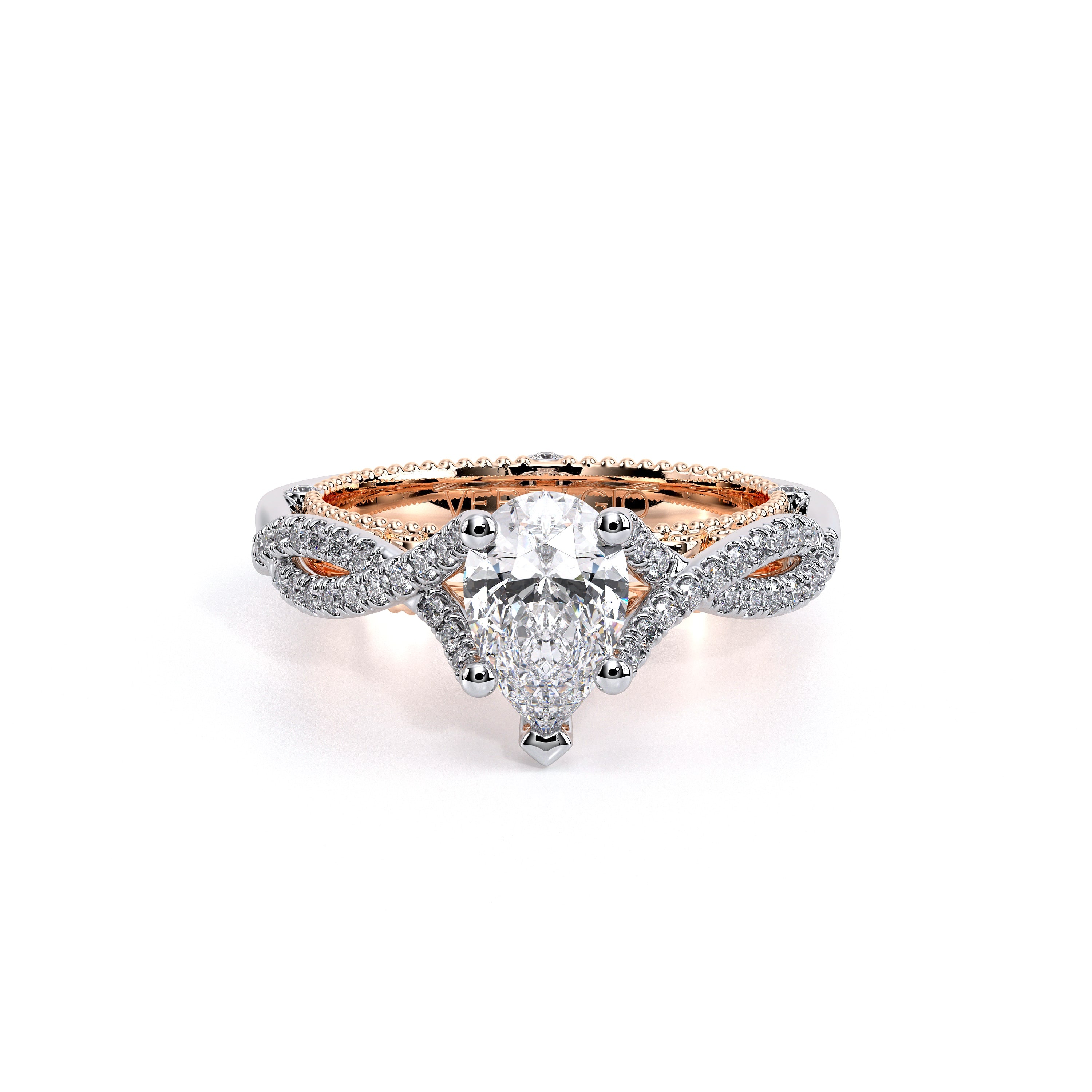Pear Pavé 18k Rose and White Gold Engagement Ring - VEN-5003