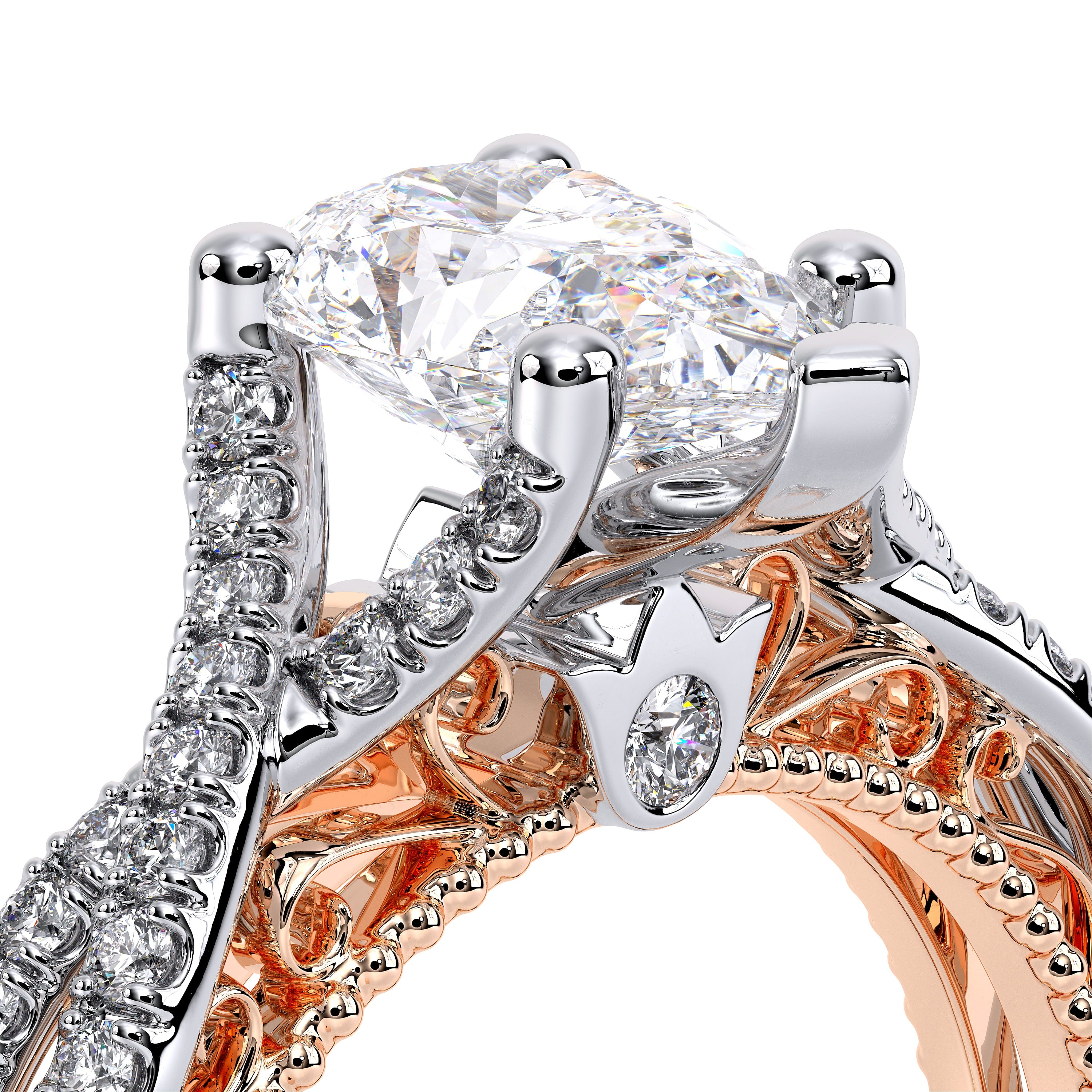 Pear Pavé 18k Rose and White Gold Engagement Ring - VEN-5003