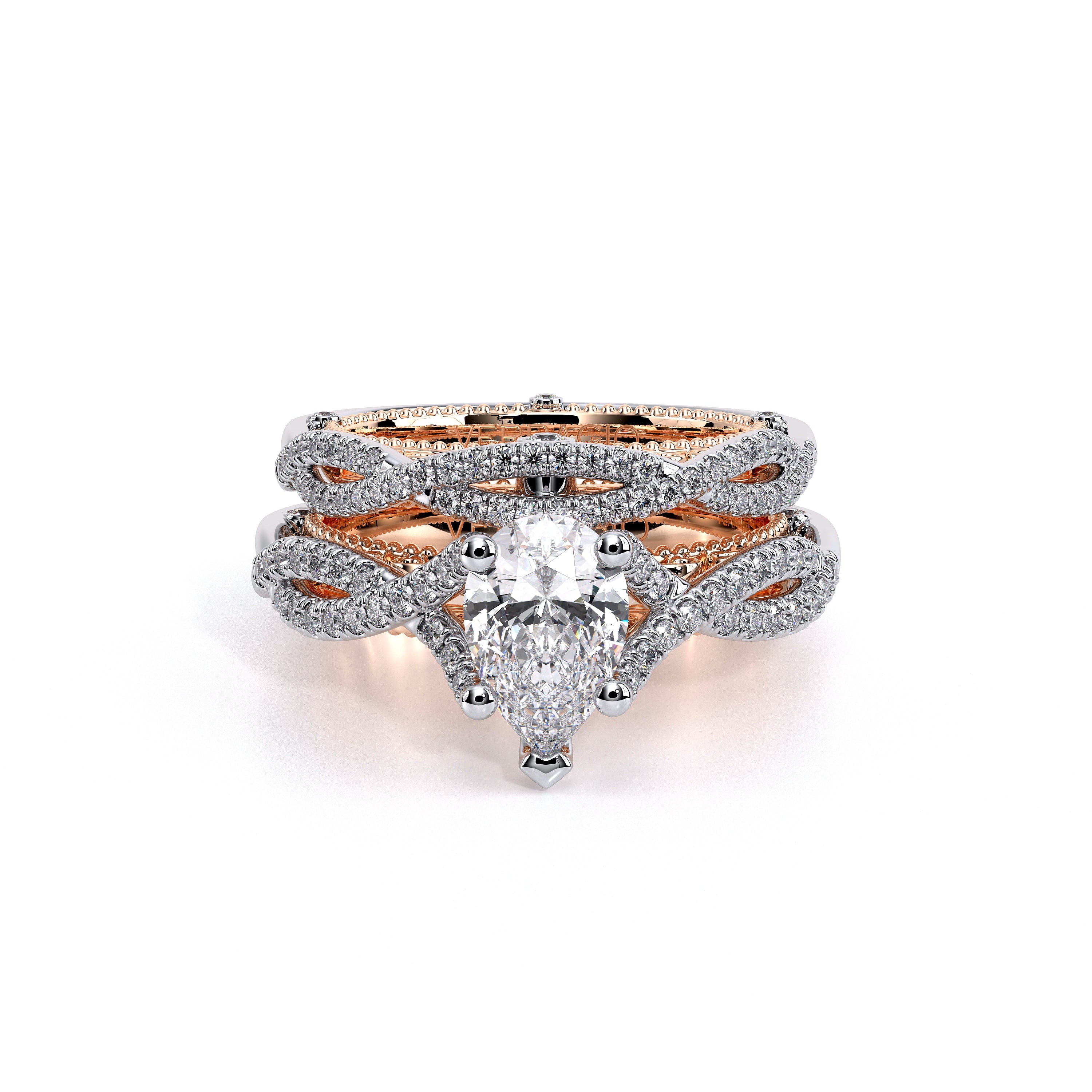 Pear Pavé 18k Rose and White Gold Engagement Ring - VEN-5003