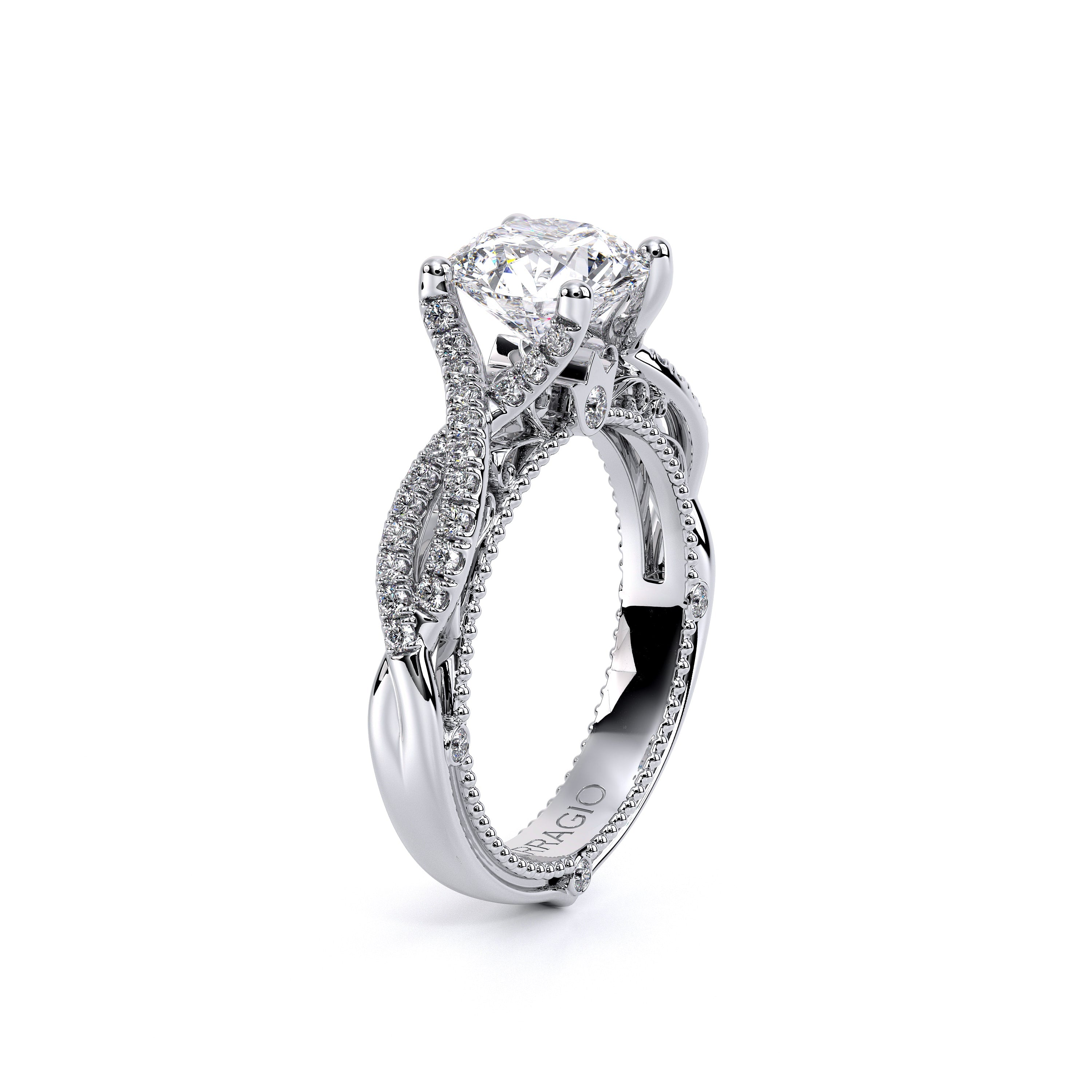 Round Pavé Platinum Engagement Ring - VEN-5003