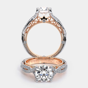 Round Pavé 14k Rose and White Gold Engagement Ring - VEN-5003