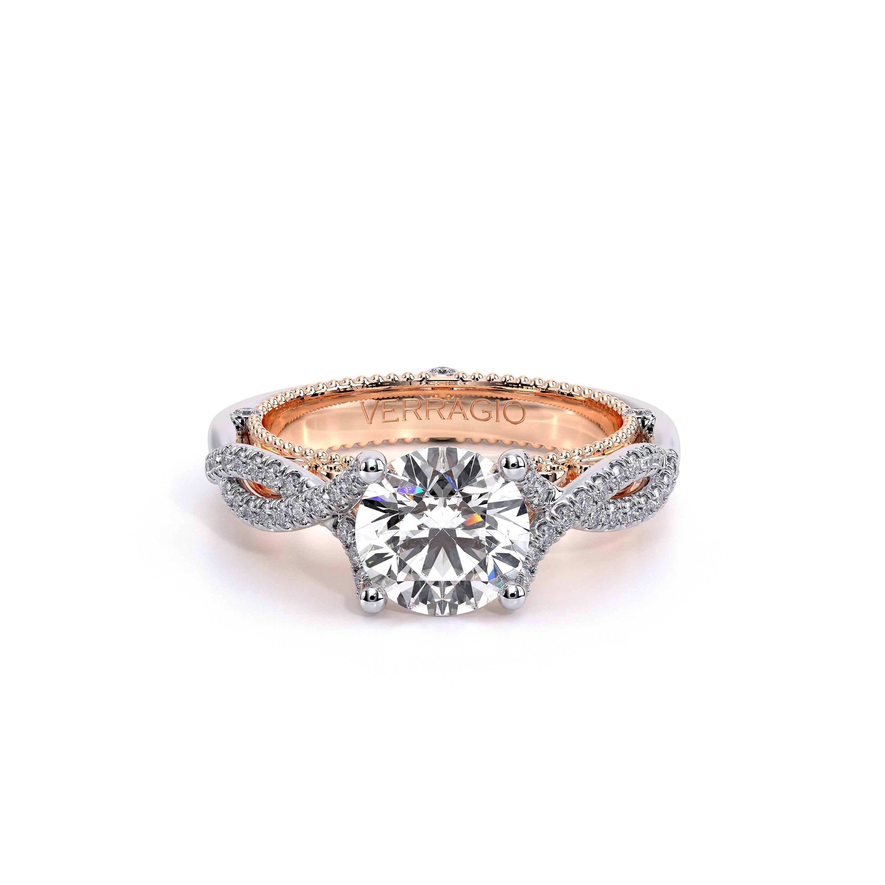 Round Pavé 18k Rose and White Gold Engagement Ring - VEN-5003