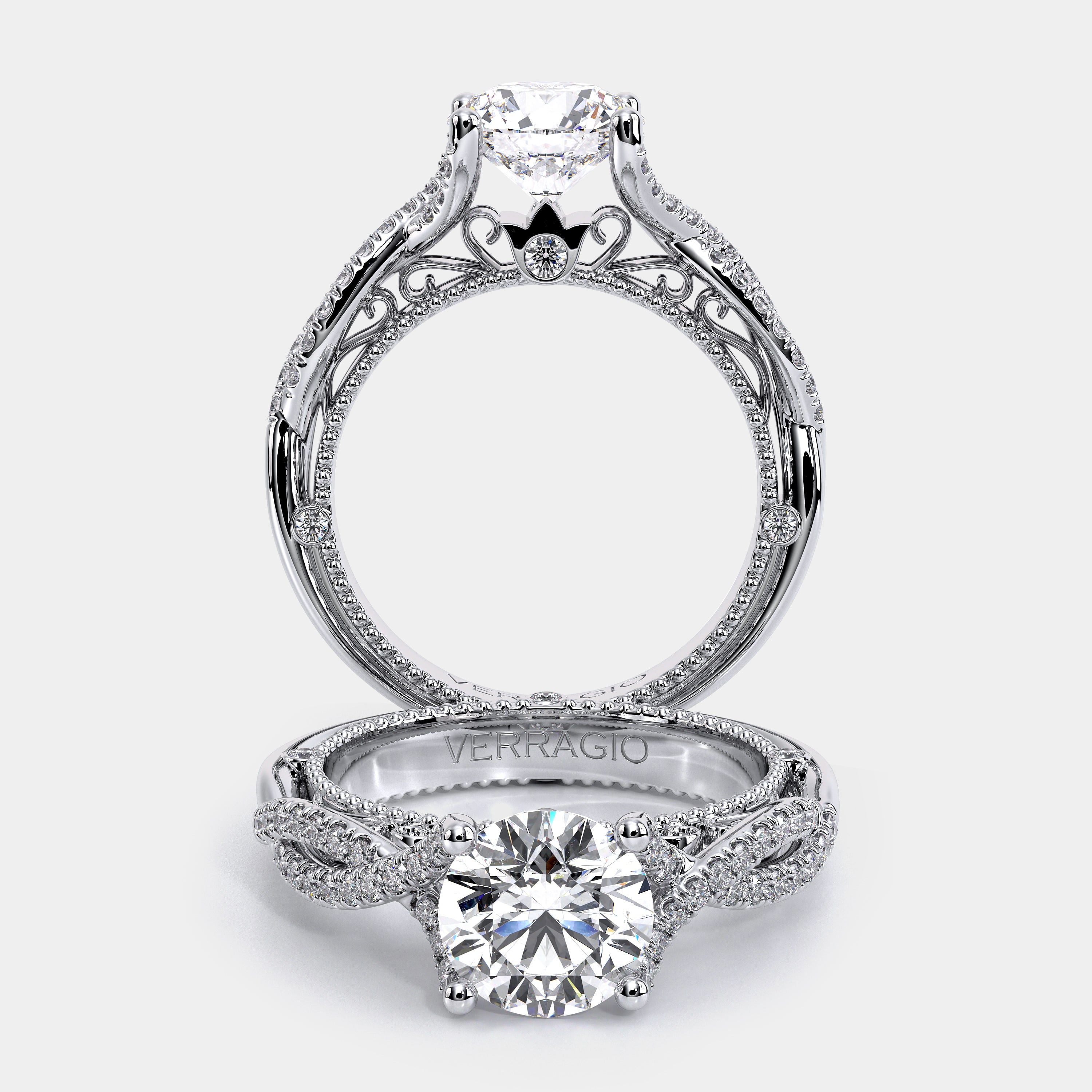 Round Pavé 18k White Gold Engagement Ring - VEN-5003