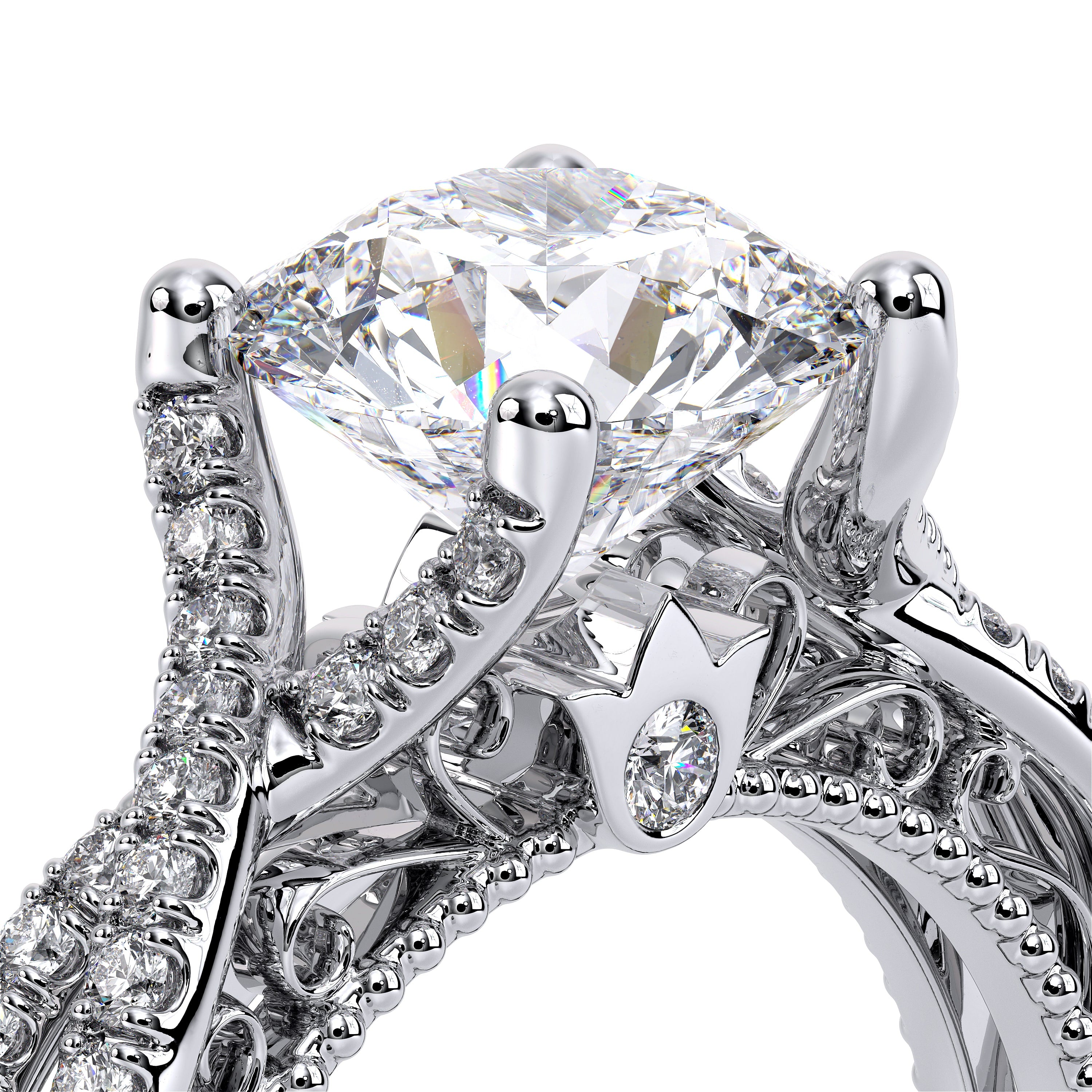 Round Pavé 18k White Gold Engagement Ring - VEN-5003