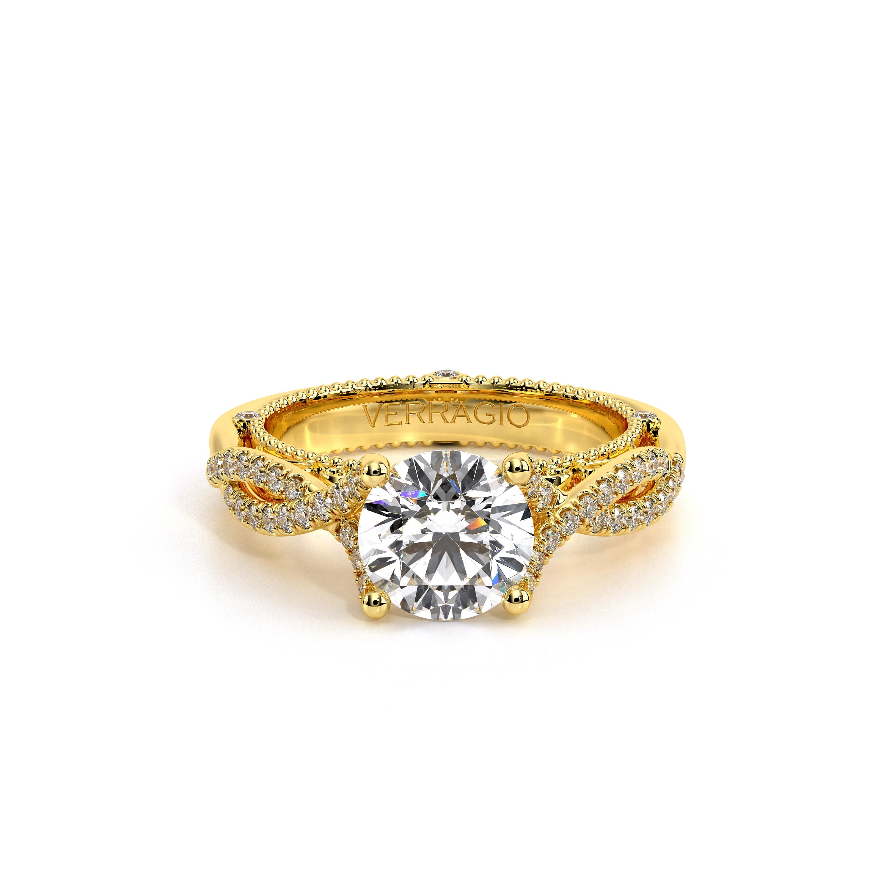 Round Pavé 18k Yellow Gold Engagement Ring - VEN-5003