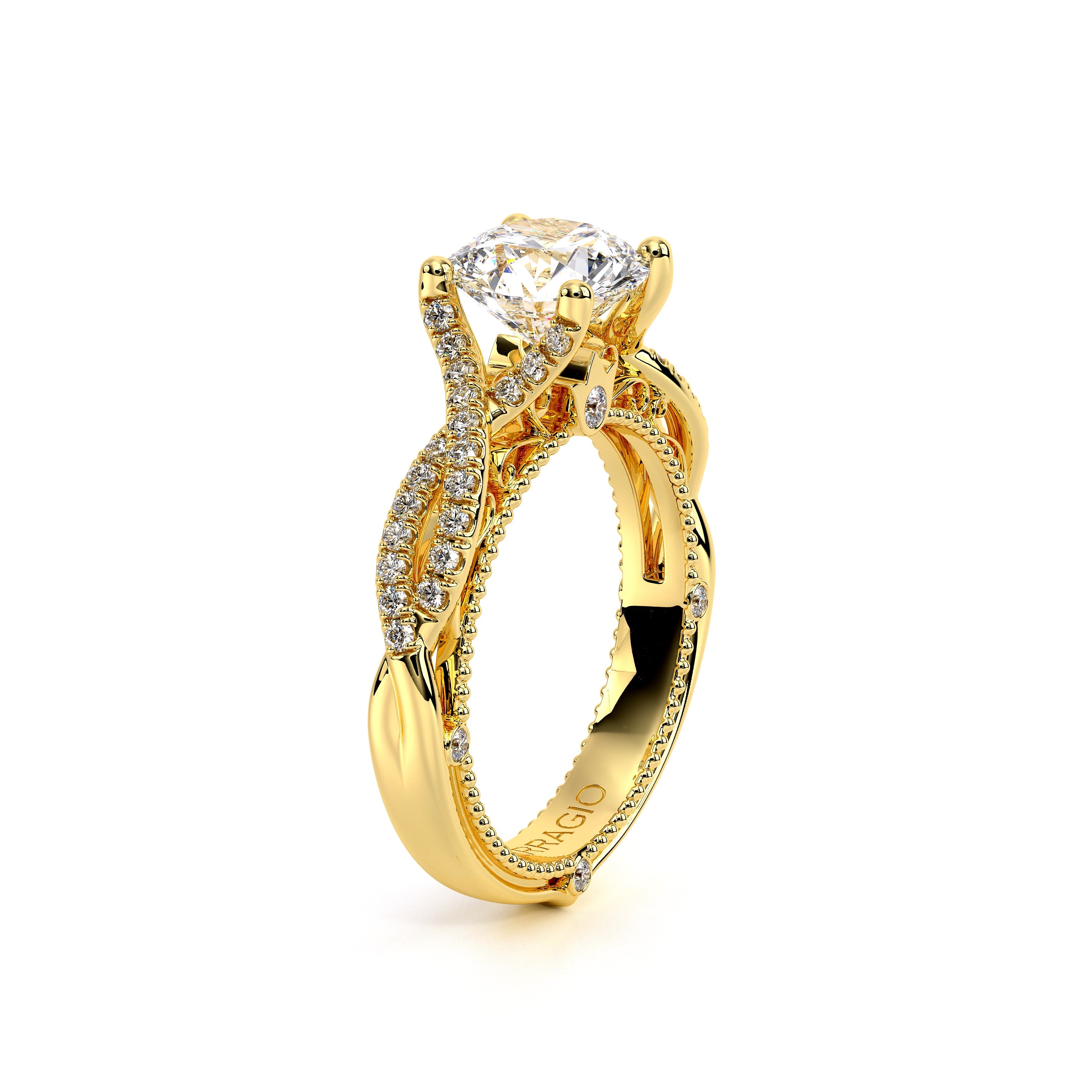 Round Pavé 18k Yellow Gold Engagement Ring - VEN-5003