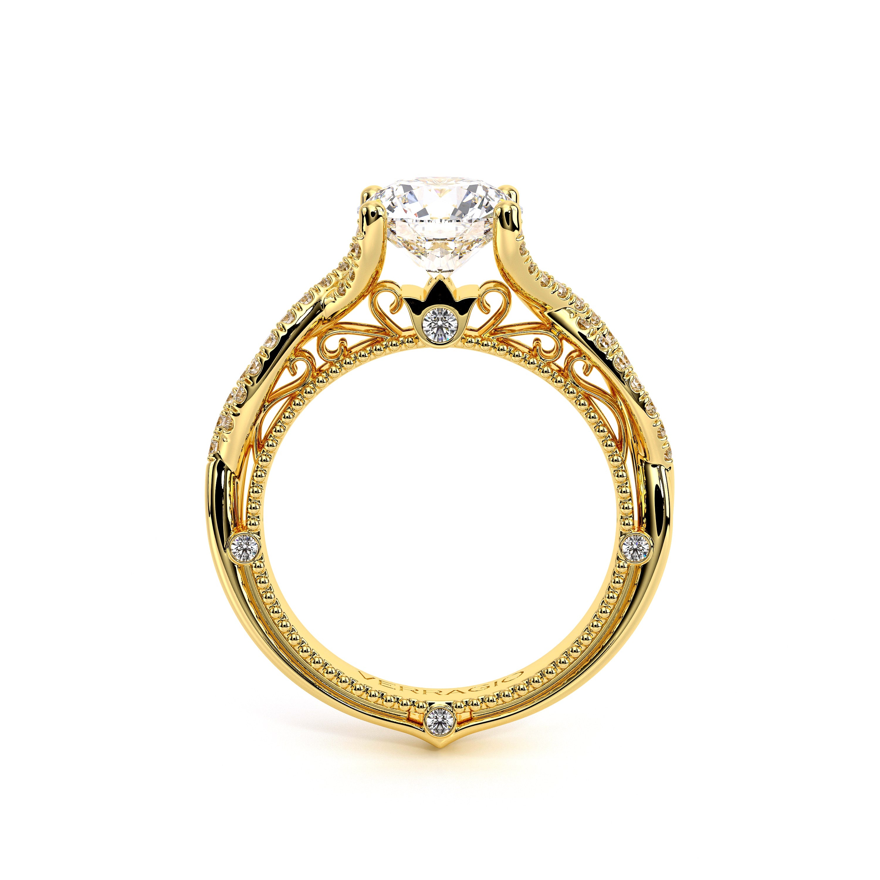 Round Pavé 18k Yellow Gold Engagement Ring - VEN-5003