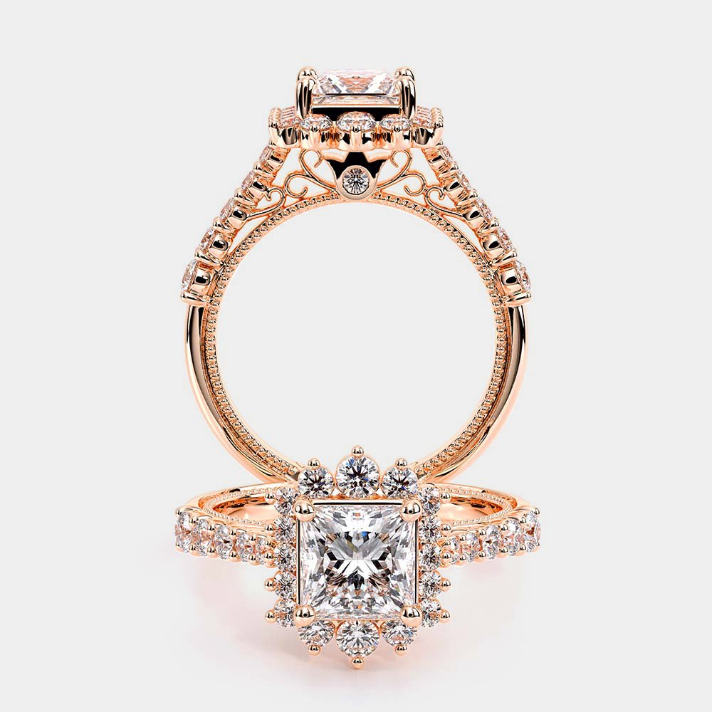 Princess Halo 18k Rose Gold Engagement Ring - VEN-5084