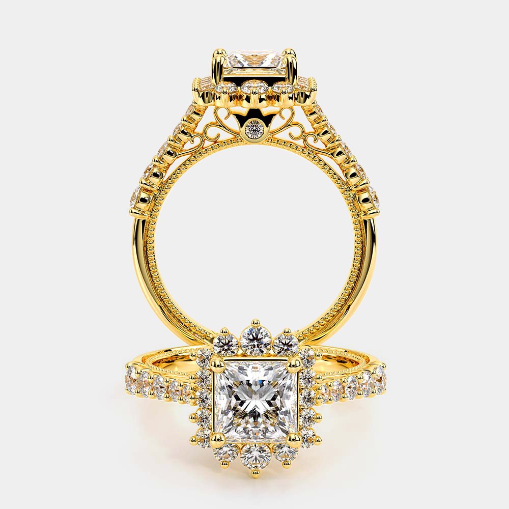 Princess Halo 14k Yellow Gold Engagement Ring - VEN-5084