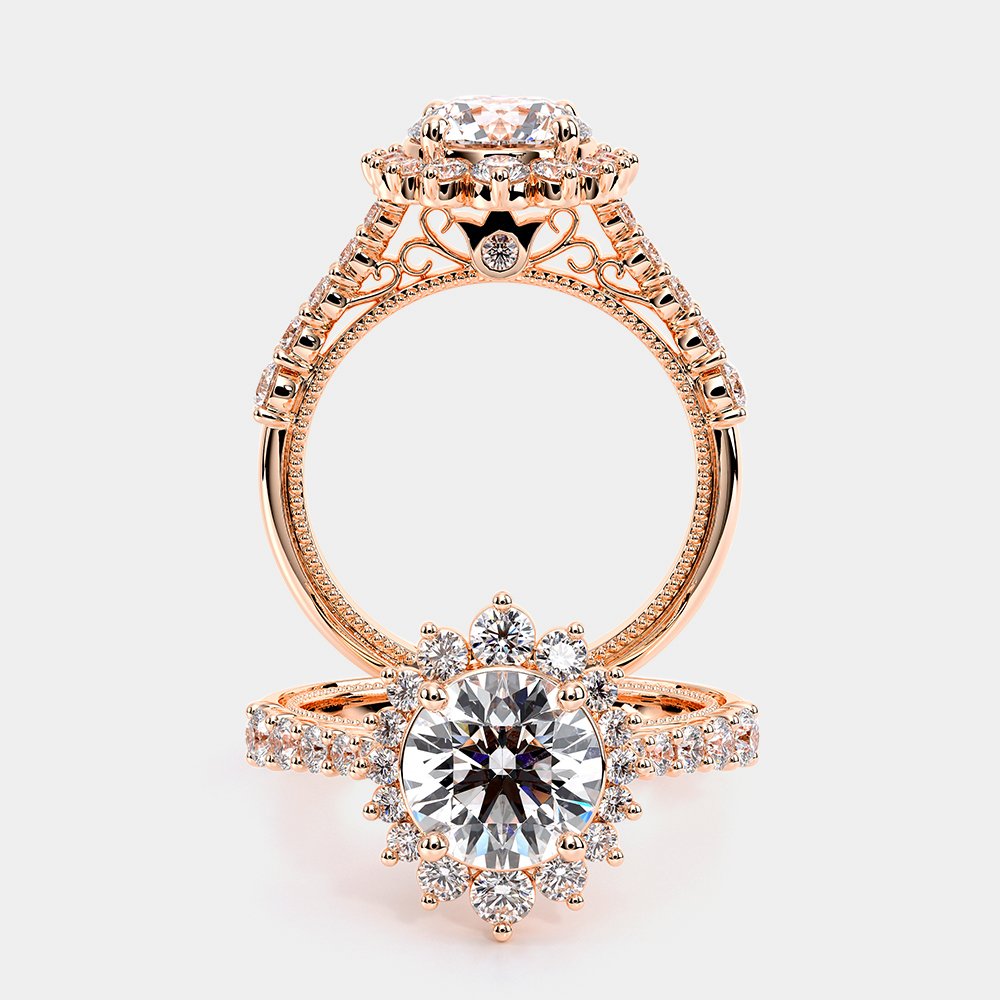 Round Halo 18k Rose Gold Engagement Ring - VEN-5084