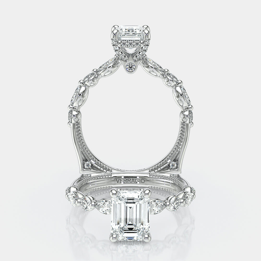 Emerald Side Stone Platinum Engagement Ring - VNG-2202