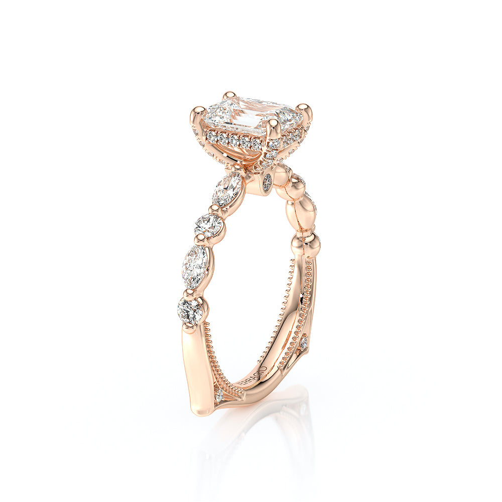Emerald Side Stone 18k Rose Gold Engagement Ring - VNG-2202