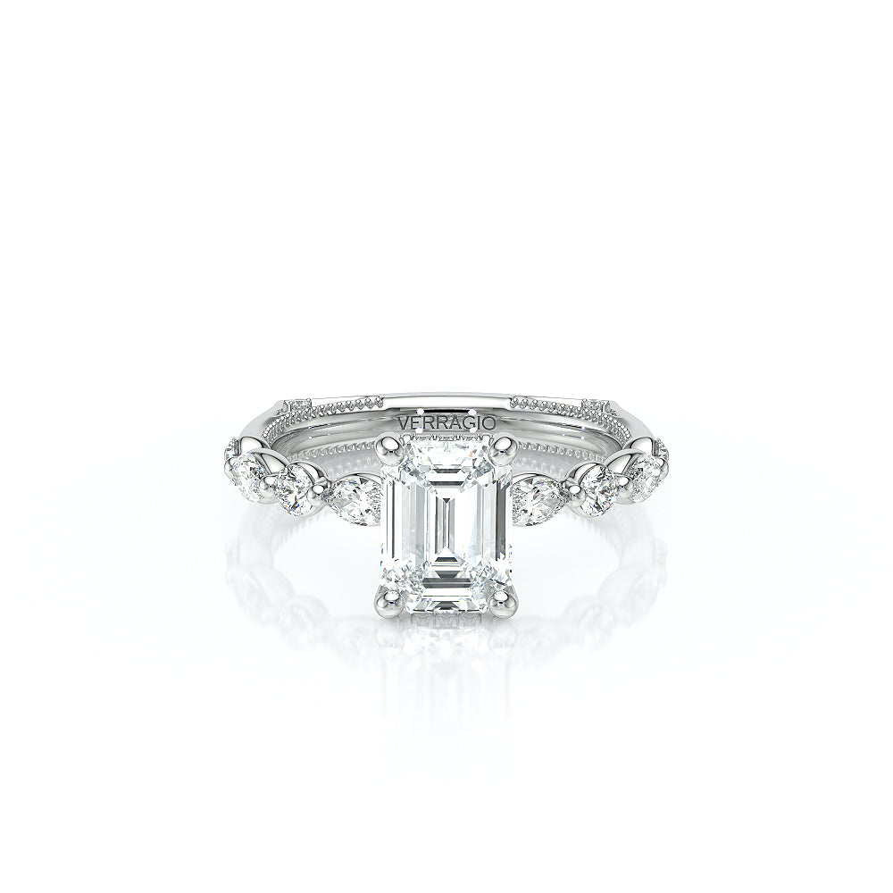 Emerald Side Stone 14k White Gold Engagement Ring - VNG-2202