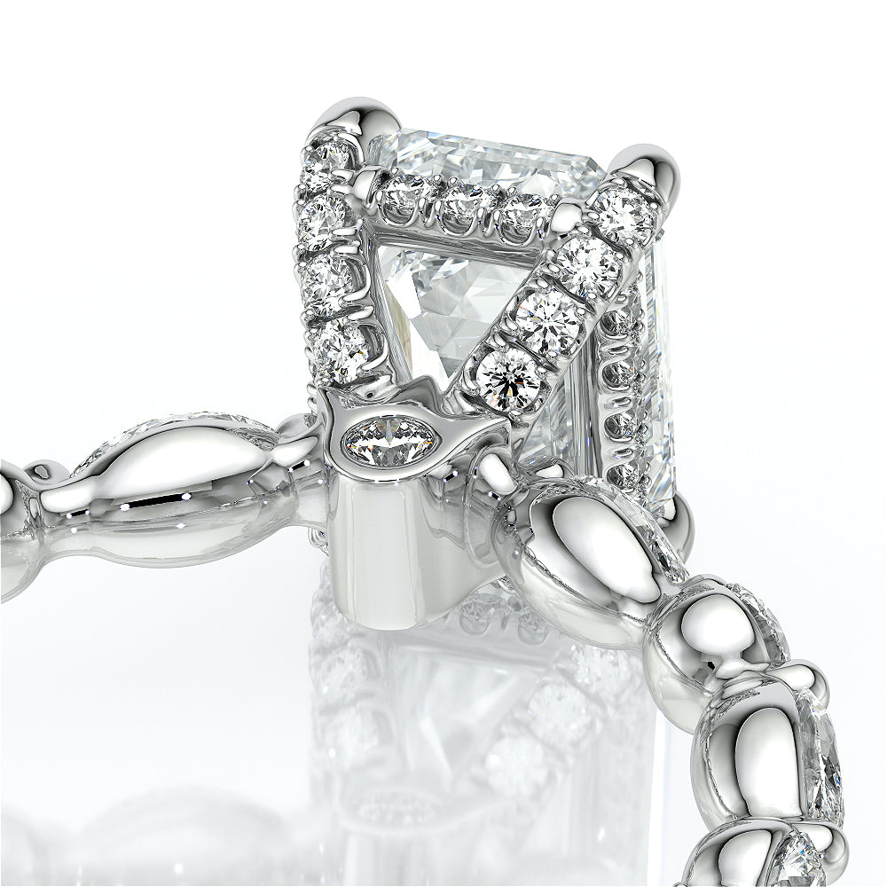 Emerald Side Stone 14k White Gold Engagement Ring - VNG-2202