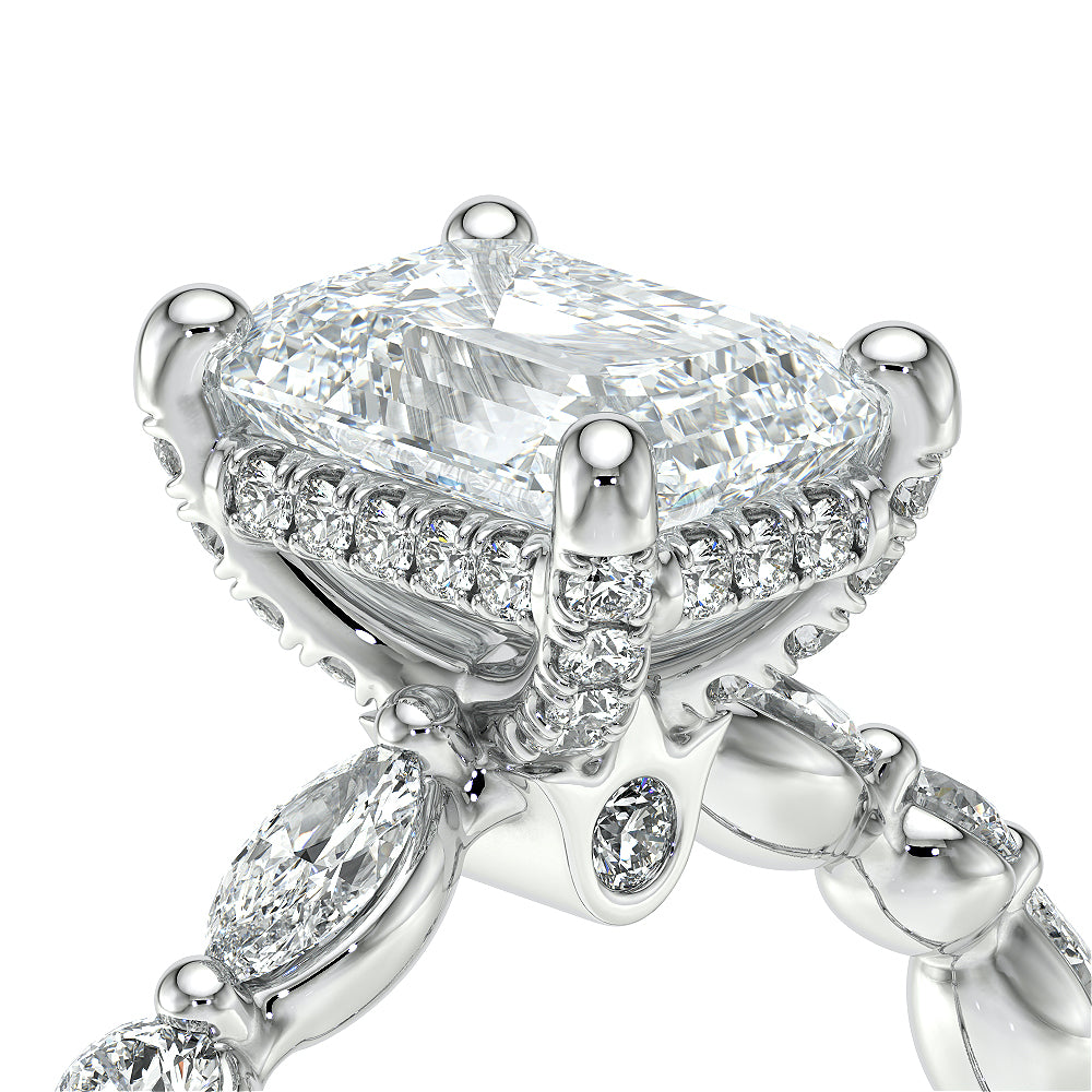 Emerald Side Stone 14k White Gold Engagement Ring - VNG-2202