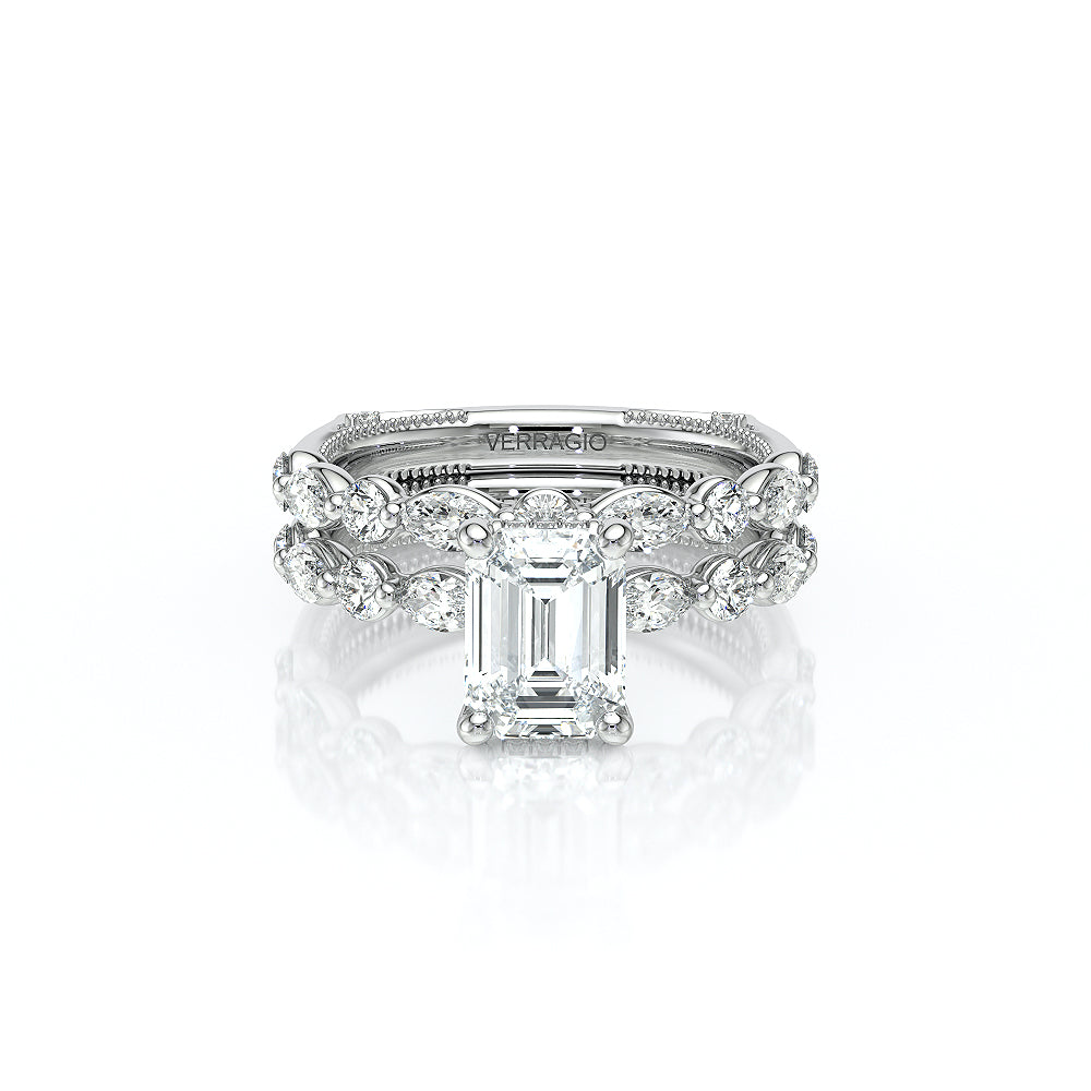 Emerald Side Stone 14k White Gold Engagement Ring - VNG-2202